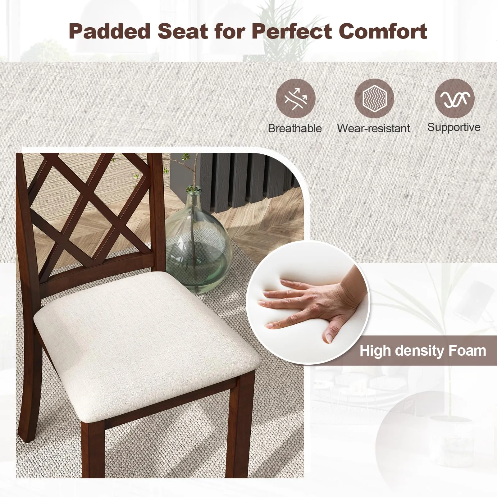 Giantex Wood Dining Chairs Set of 2, Farmhouse Kitchen Chair with Rubber Wood Legs, Max Load 400 Lbs