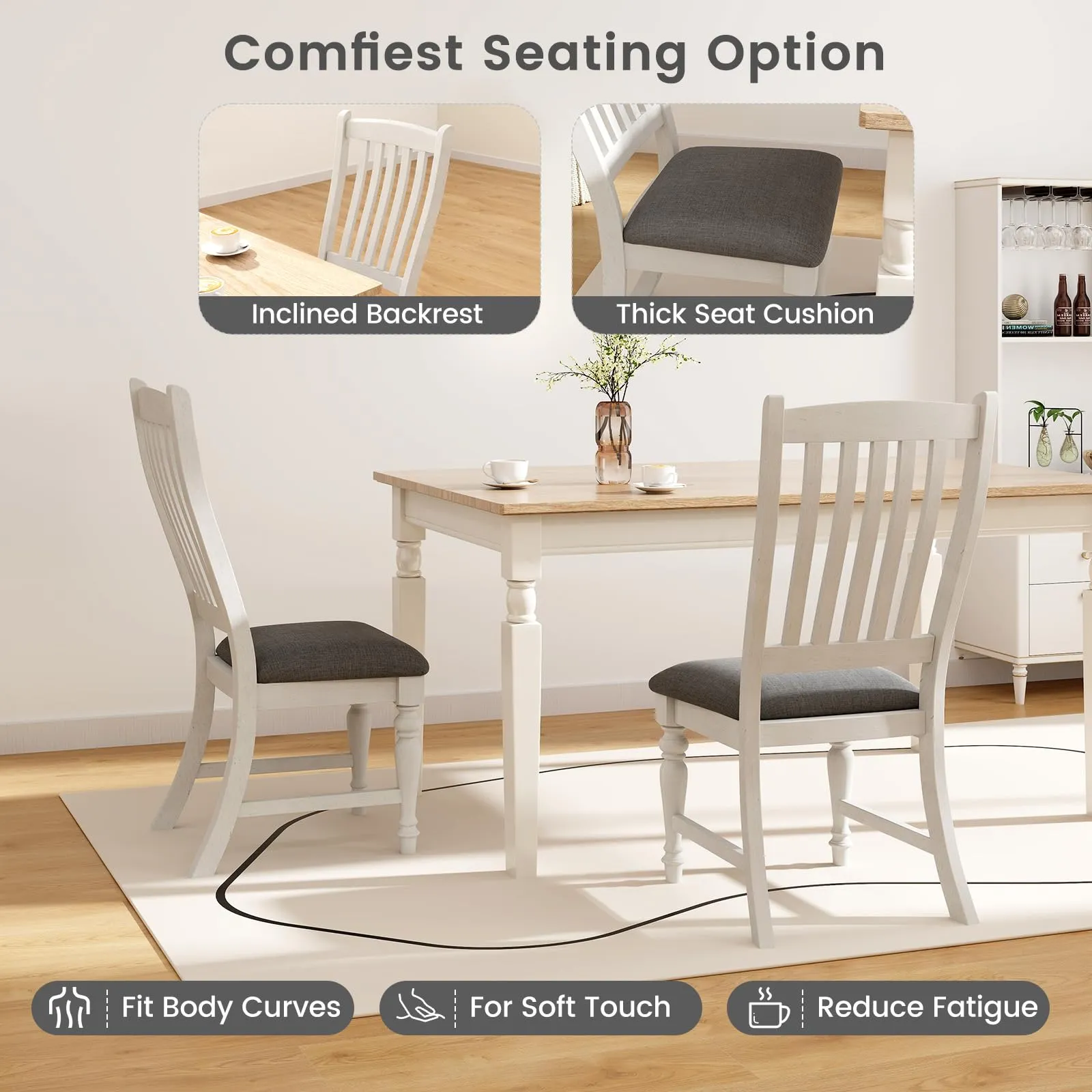 Giantex Wood Dining Chairs Set of 2, Farmhouse Kitchen Chairs with Solid Wood Frame, Max Load 355 Lbs