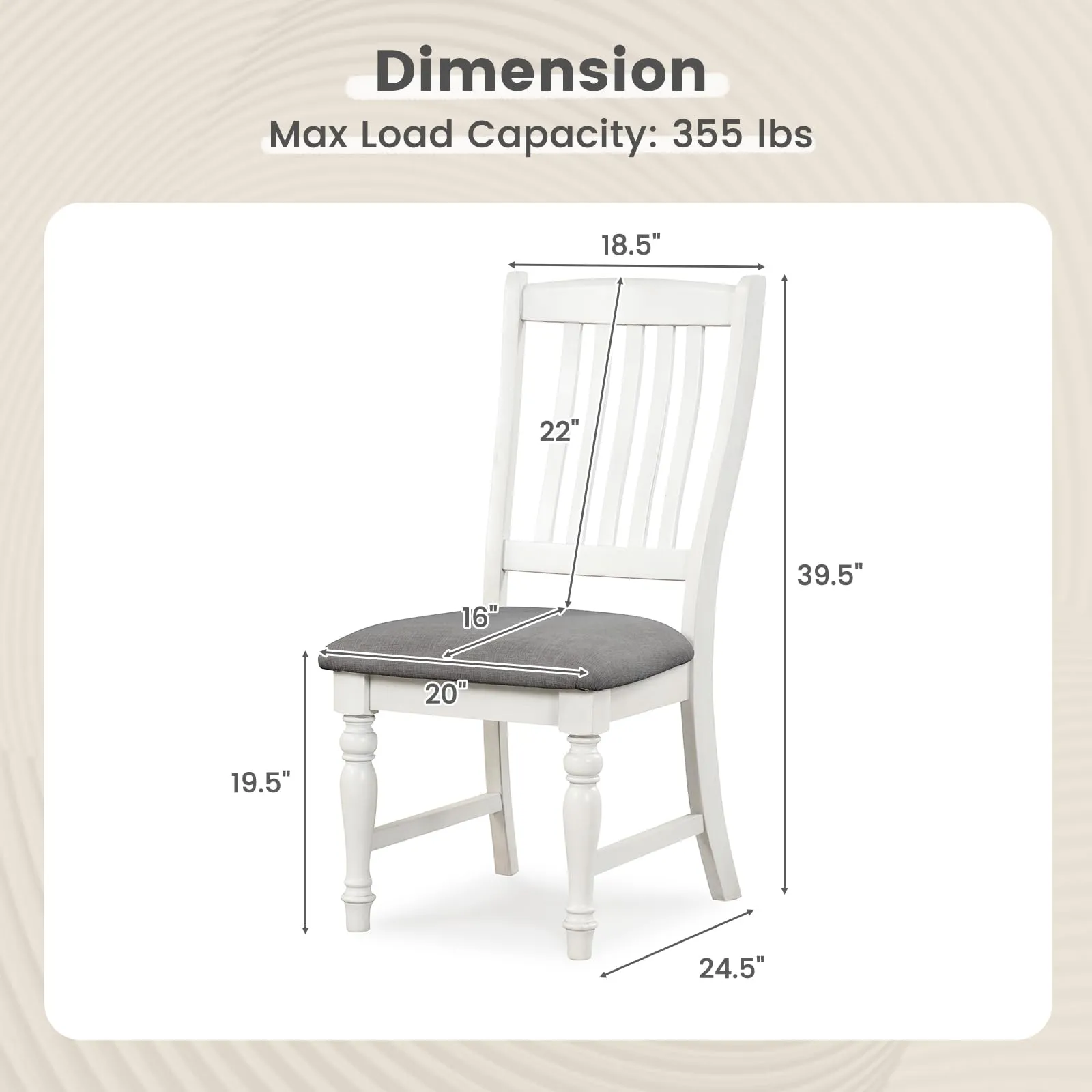 Giantex Wood Dining Chairs Set of 2, Farmhouse Kitchen Chairs with Solid Wood Frame, Max Load 355 Lbs