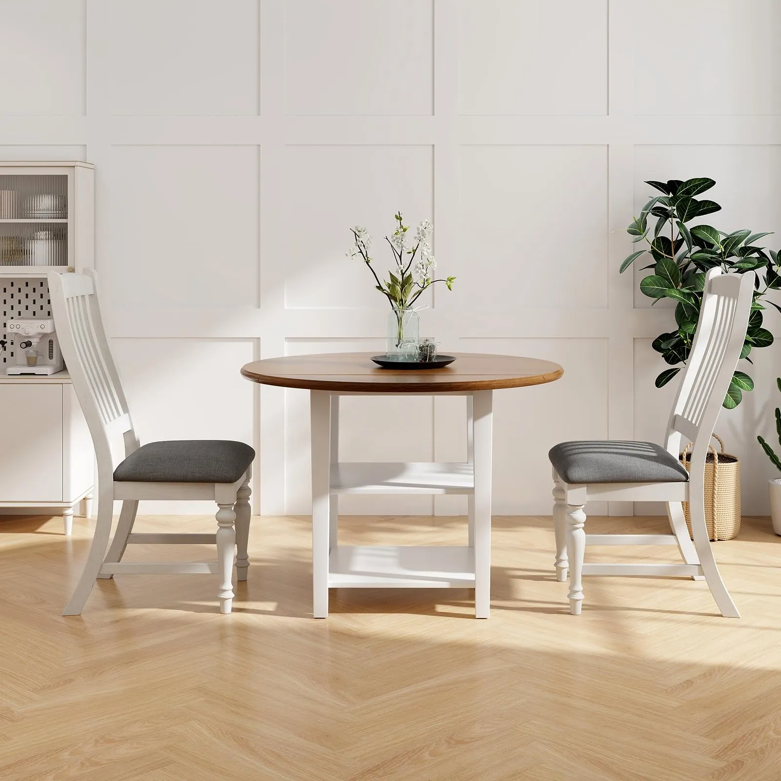 Giantex Wood Dining Chairs Set of 2, Farmhouse Kitchen Chairs with Solid Wood Frame, Max Load 355 Lbs