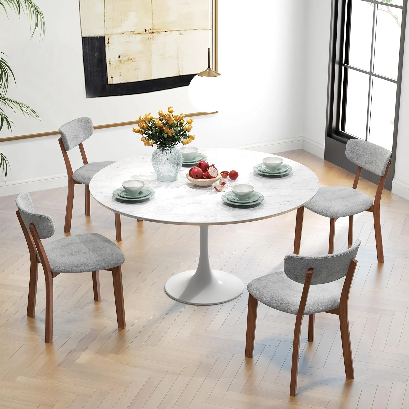 Giantex Wood Dining Chairs Set of 2, Farmhouse Wooden Dining Room Chair with Cushion Seat