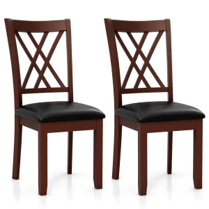 Giantex Wood Dining Chairs Set of 2, Faux Leather Upholstered Kitchen Chairs with Rubber Wood Legs set of dining chairs, wooden chairs