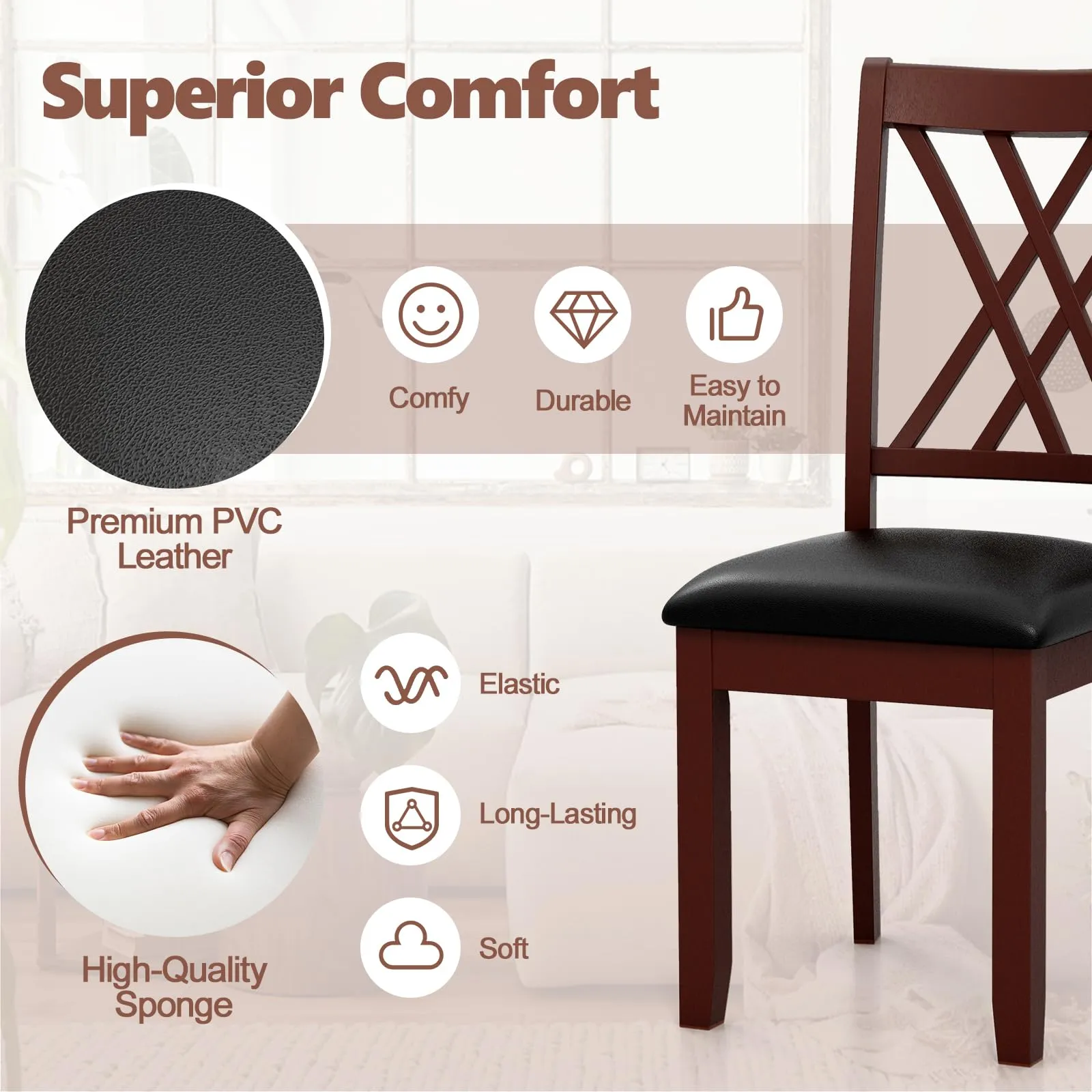 Giantex Wood Dining Chairs Set of 2, Faux Leather Upholstered Kitchen Chairs with Rubber Wood Legs