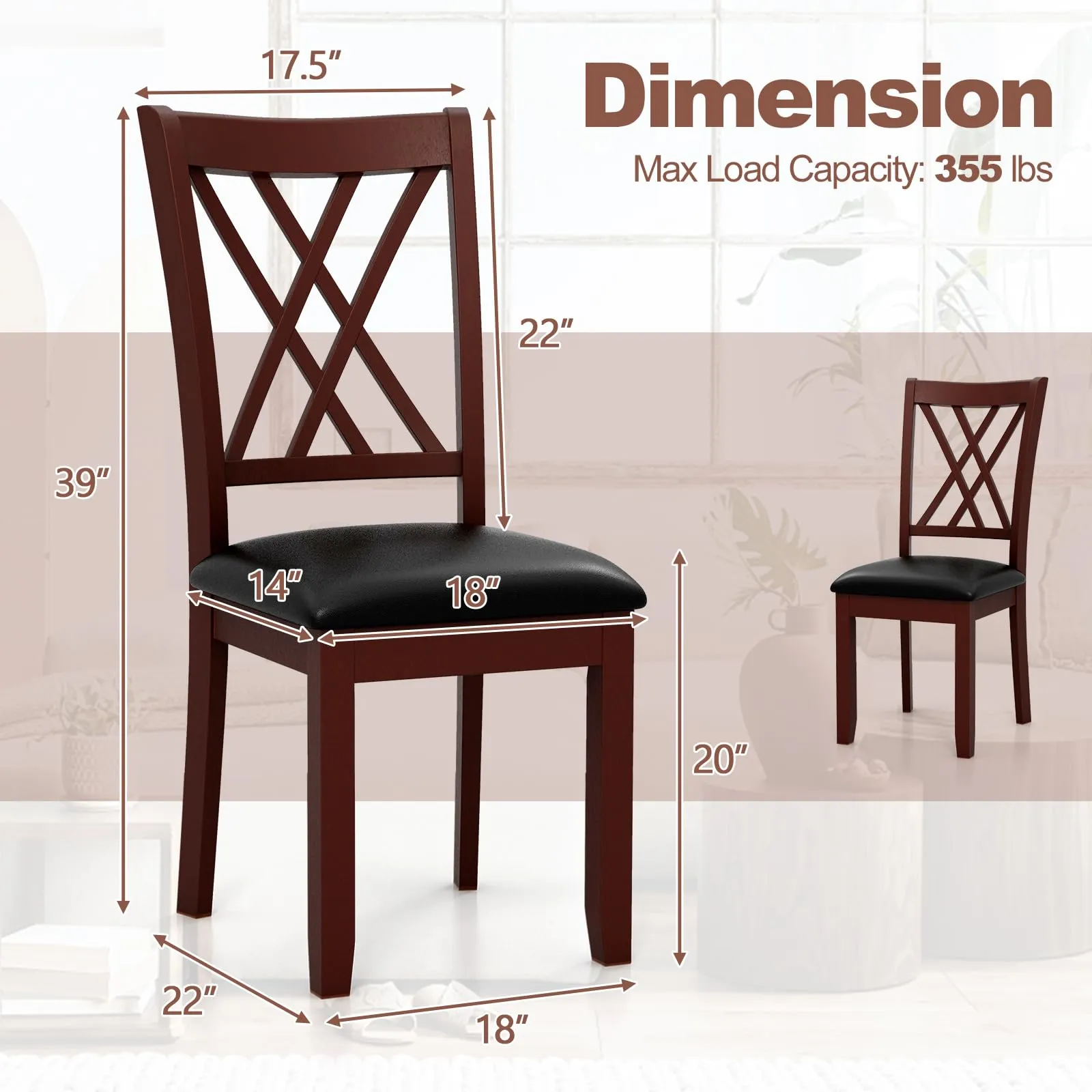 Giantex Wood Dining Chairs Set of 2, Faux Leather Upholstered Kitchen Chairs with Rubber Wood Legs