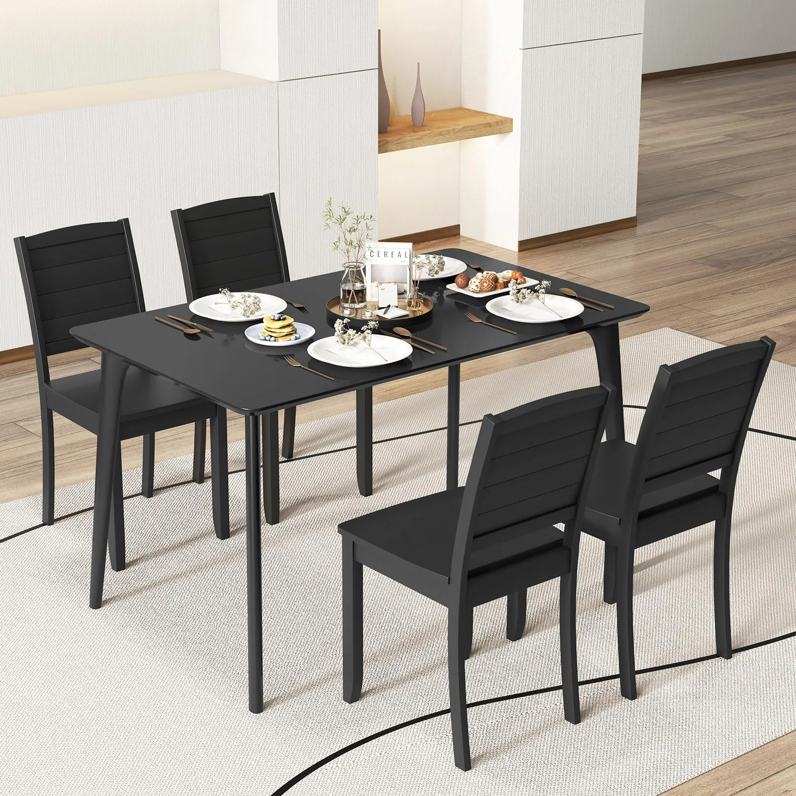 Giantex Wood Dining Chairs Set of 2/4, Modern Kitchen Chairs w/Rubber Wood Legs, Curved Backrest, Farmhouse Diner Chairs