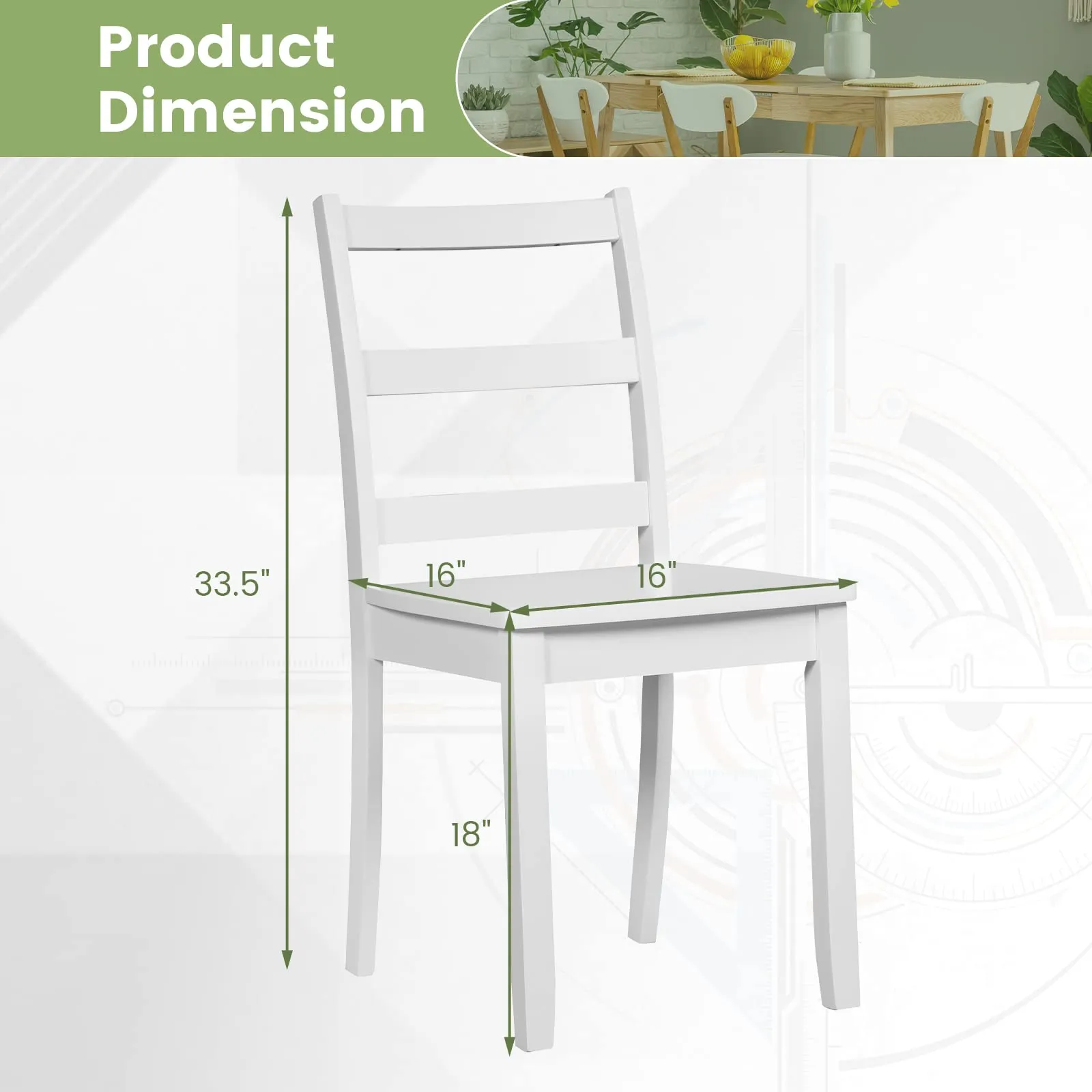 Giantex Wood Dining Chairs Set of 2/4 - Wooden Armless Kitchen Chairs with Solid Rubber Wood Legs