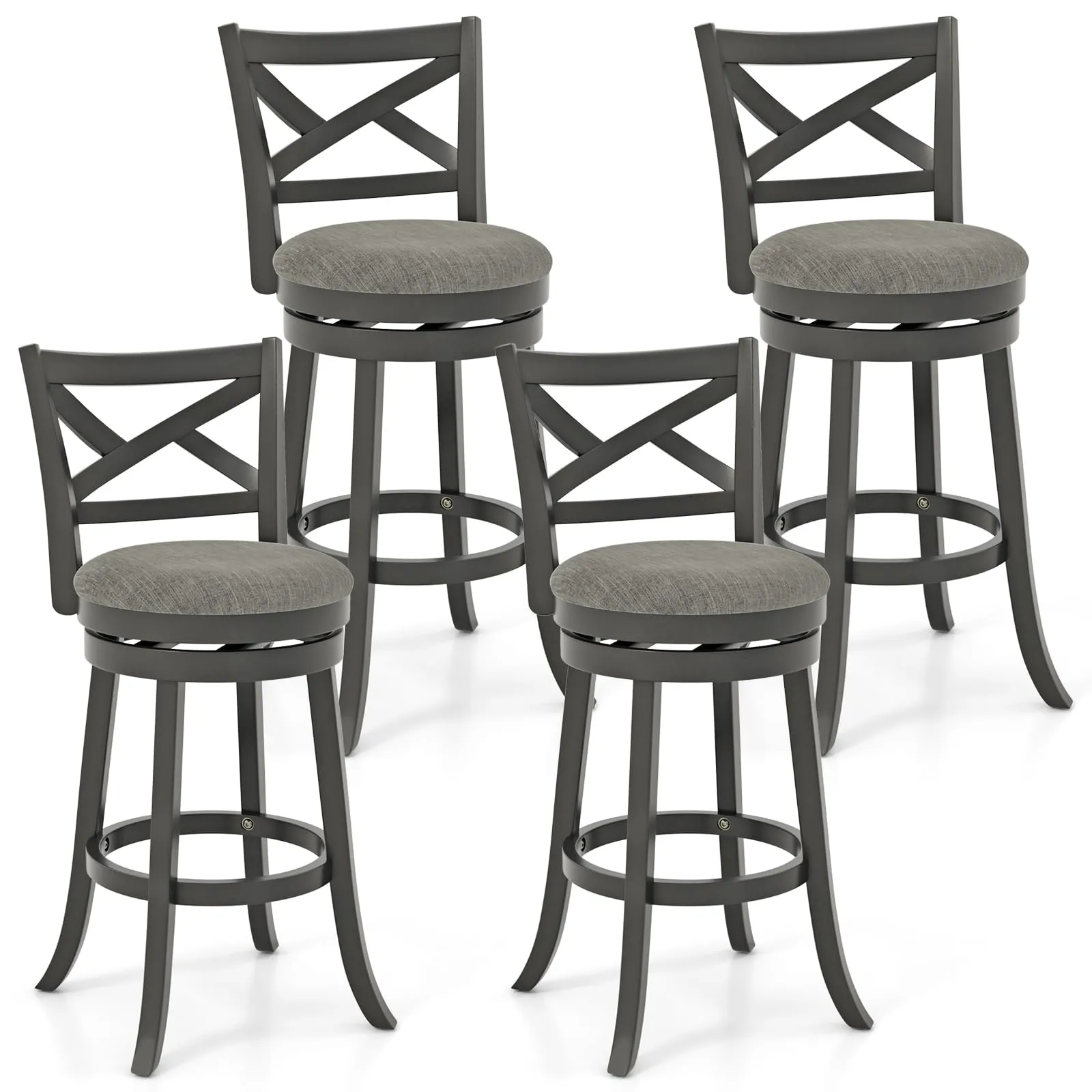 Giantex Wood Swivel Bar Stools Set of 2/4,  Upholstered Counter Height Bar Stools with X Back, Linen Cushioned Seat