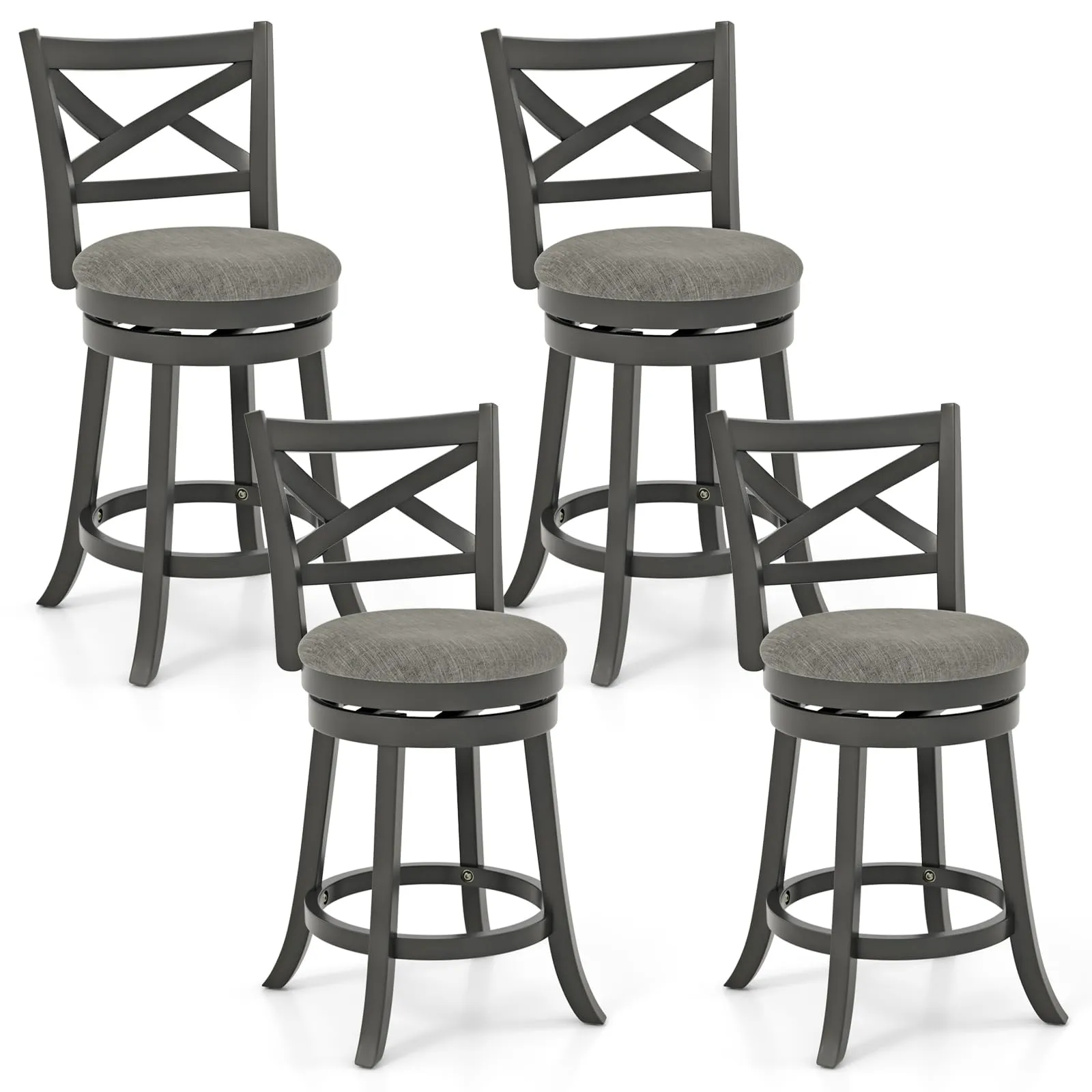 Giantex Wood Swivel Bar Stools Set of 2/4,  Upholstered Counter Height Bar Stools with X Back, Linen Cushioned Seat