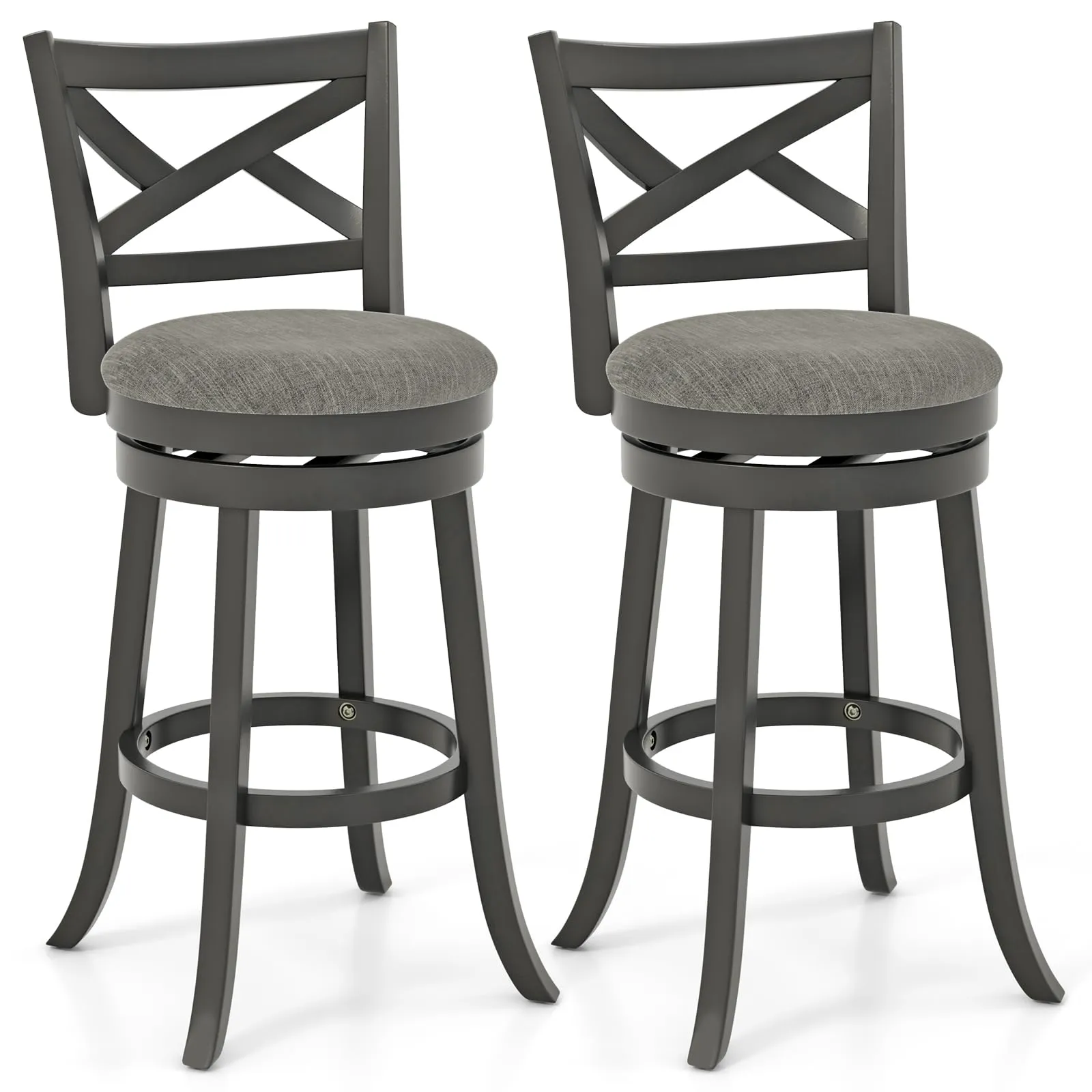 Giantex Wood Swivel Bar Stools Set of 2/4,  Upholstered Counter Height Bar Stools with X Back, Linen Cushioned Seat