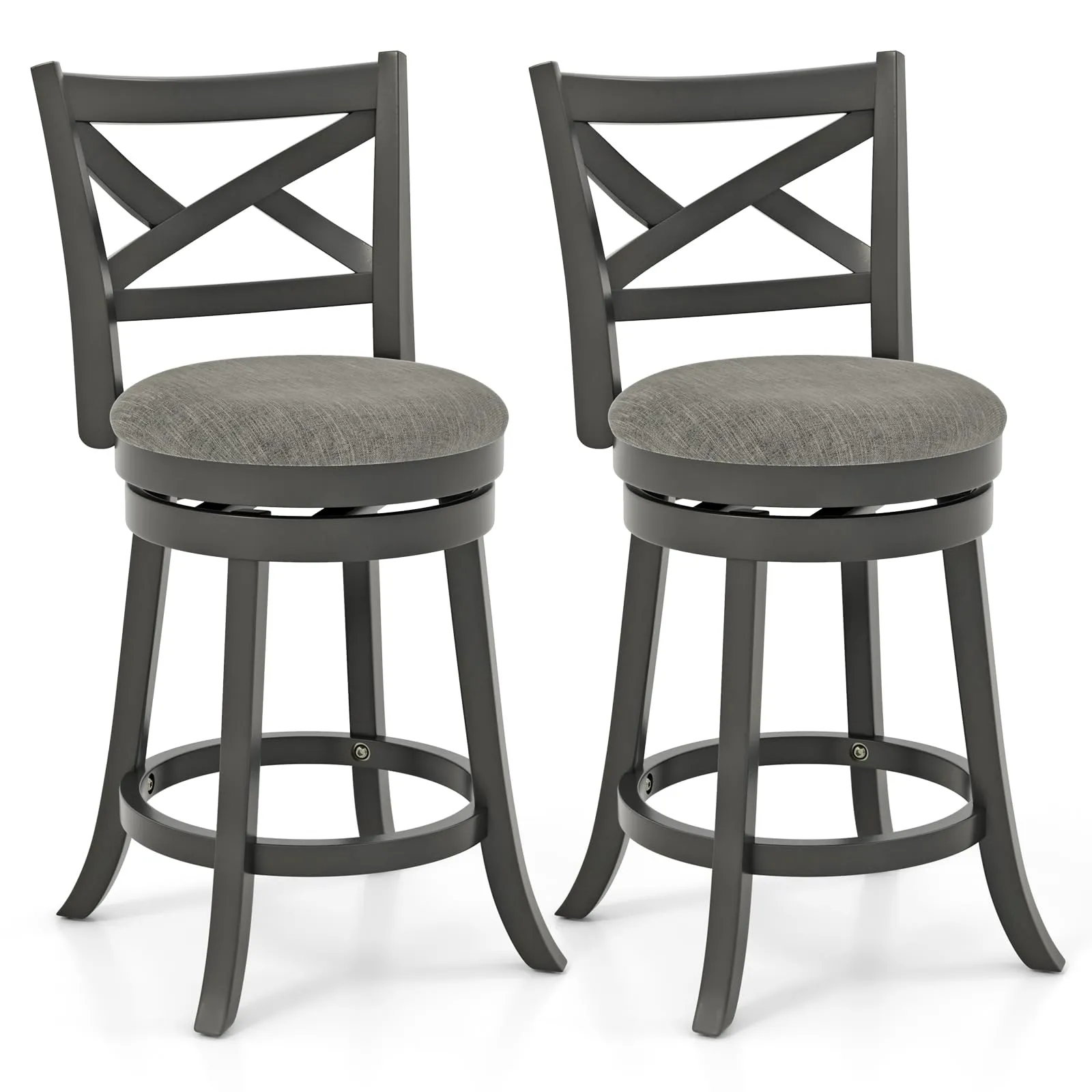 Giantex Wood Swivel Bar Stools Set of 2/4,  Upholstered Counter Height Bar Stools with X Back, Linen Cushioned Seat