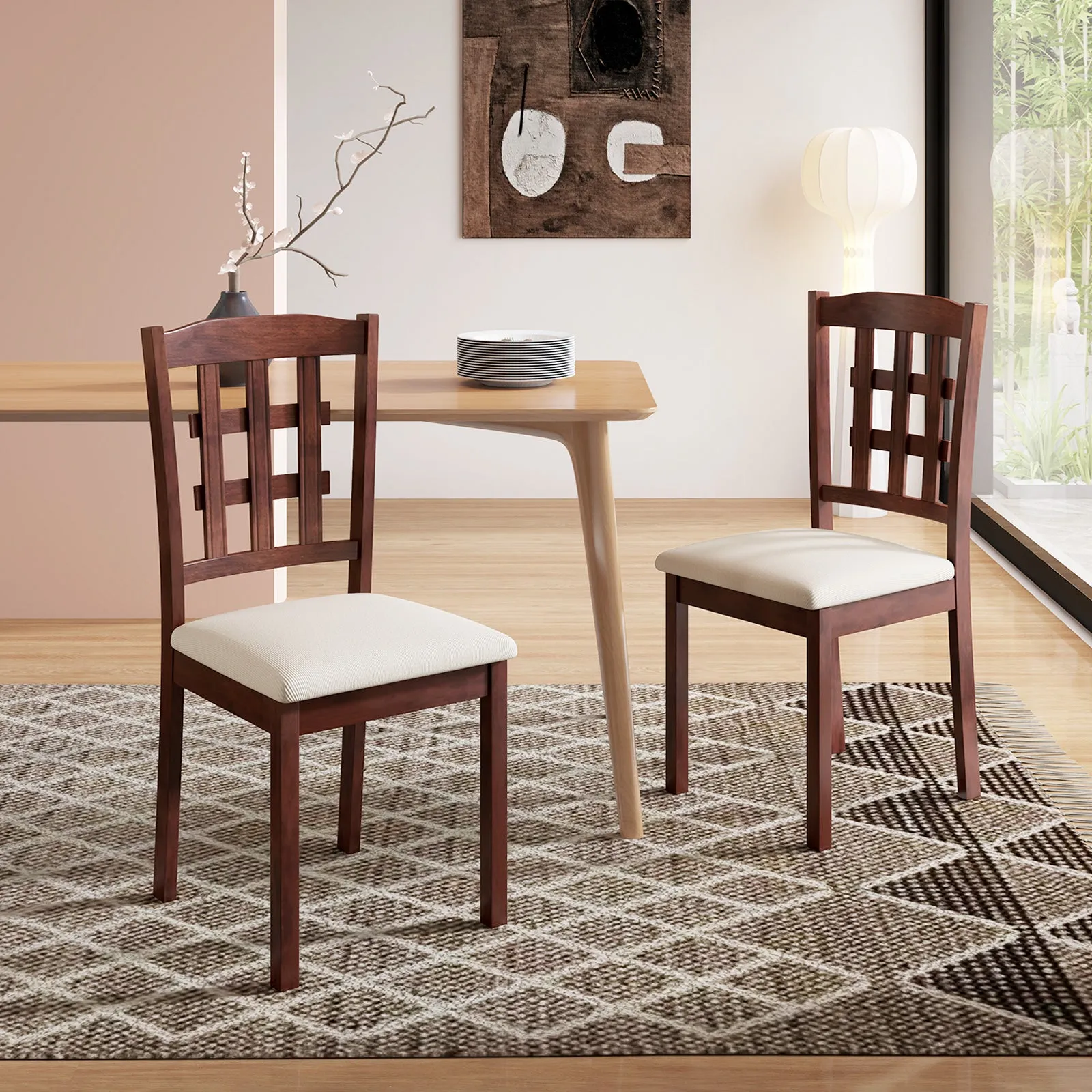 Giantex Wooden Dining Chair, Linen Fabric Padded Kitchen Chairs