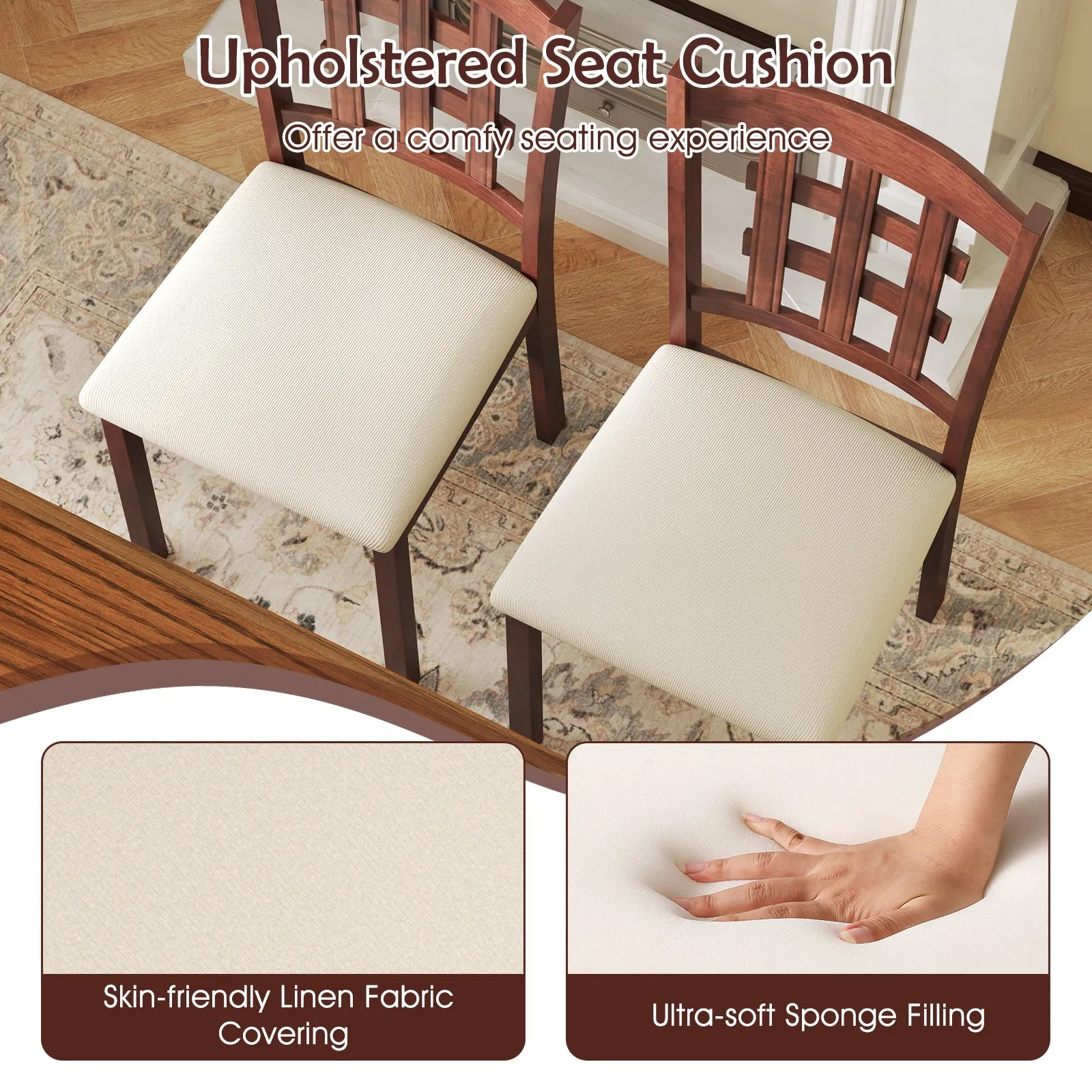 Giantex Wooden Dining Chair, Linen Fabric Padded Kitchen Chairs