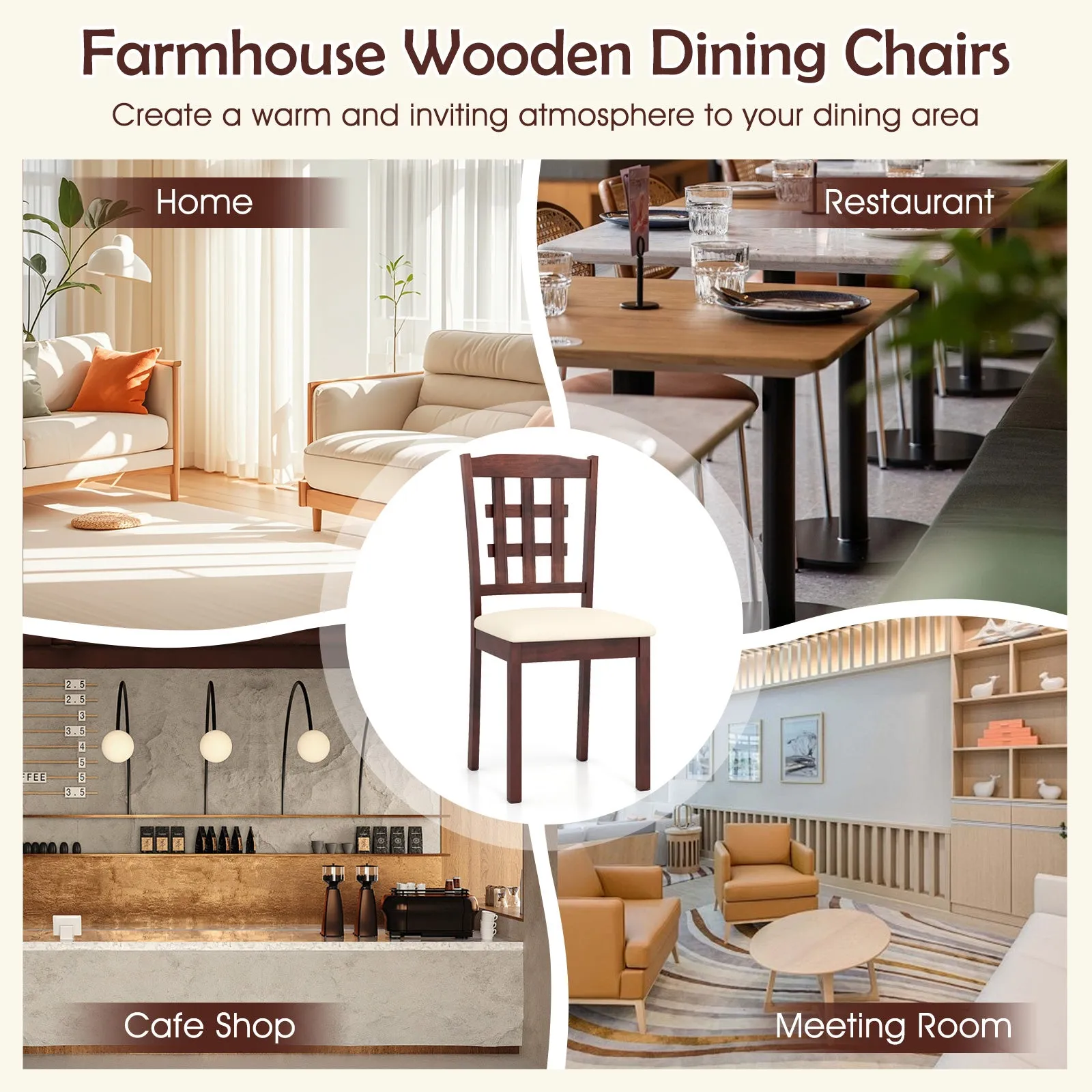 Giantex Wooden Dining Chair, Linen Fabric Padded Kitchen Chairs