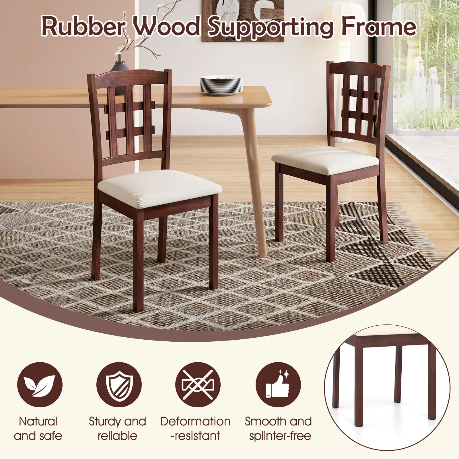 Giantex Wooden Dining Chair, Linen Fabric Padded Kitchen Chairs
