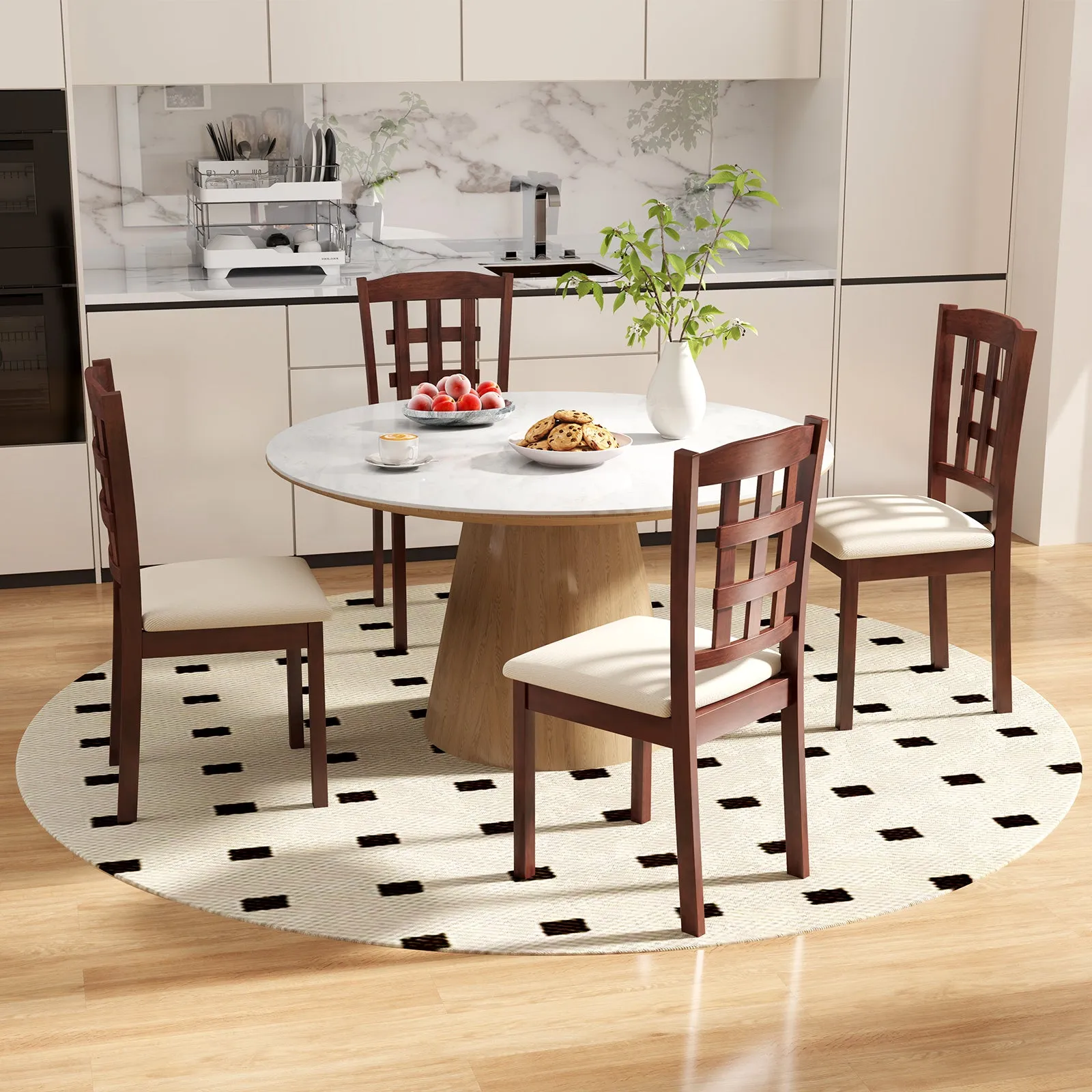 Giantex Wooden Dining Chair, Linen Fabric Padded Kitchen Chairs