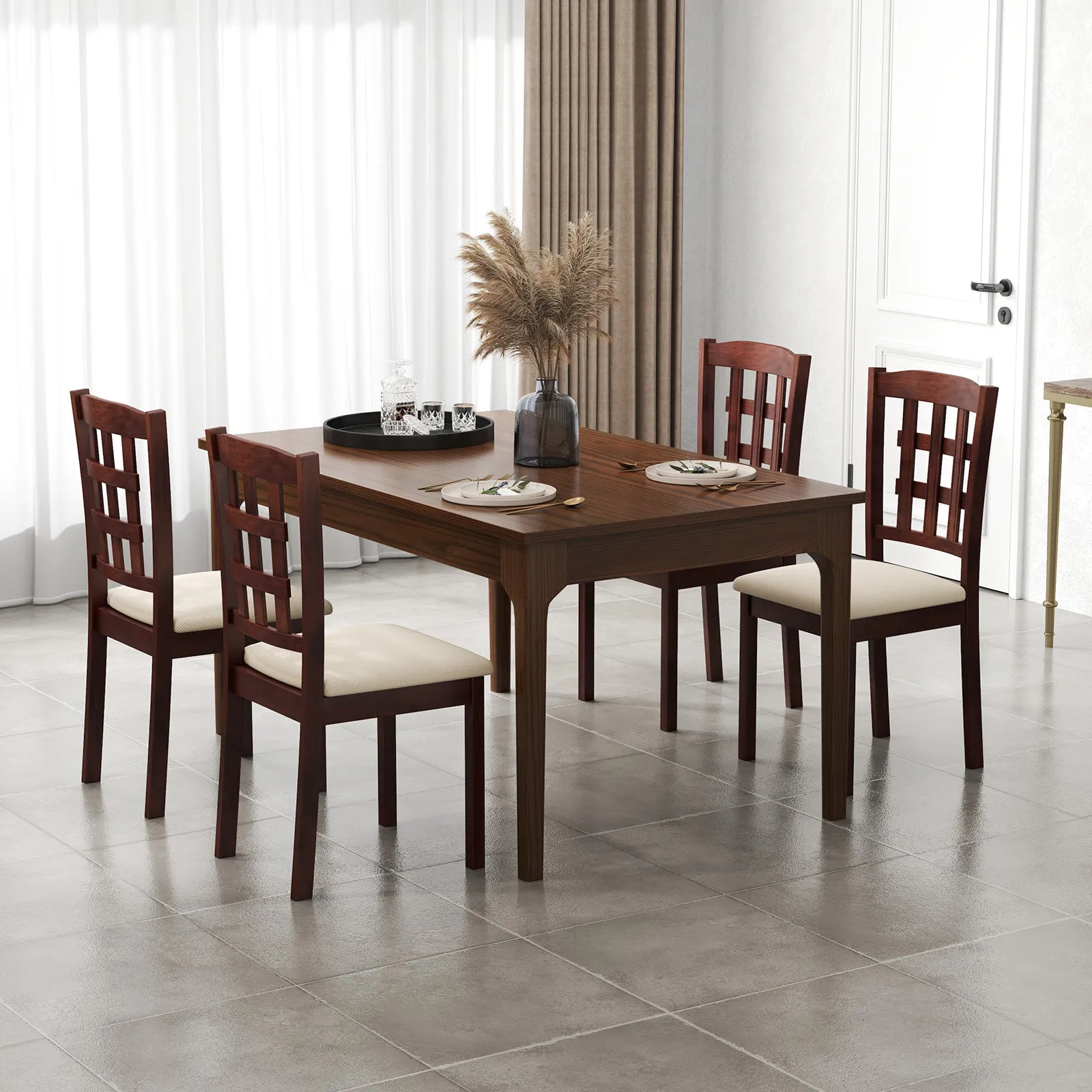 Giantex Wooden Dining Chair, Linen Fabric Padded Kitchen Chairs