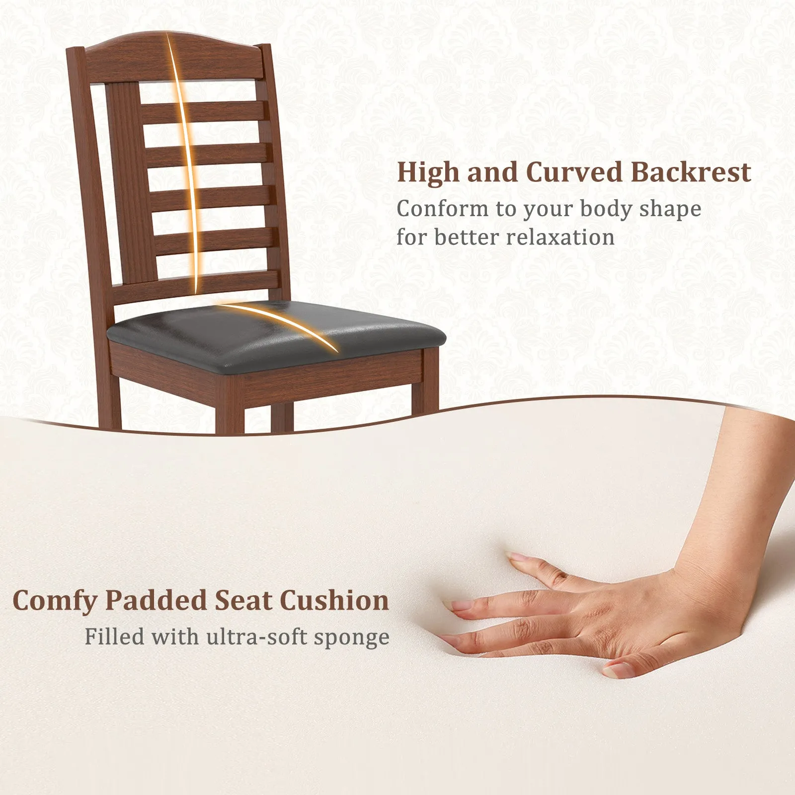 Giantex Wooden Dining Chair, PU Leather Upholstered Kitchen Chairs w/Padded Seat