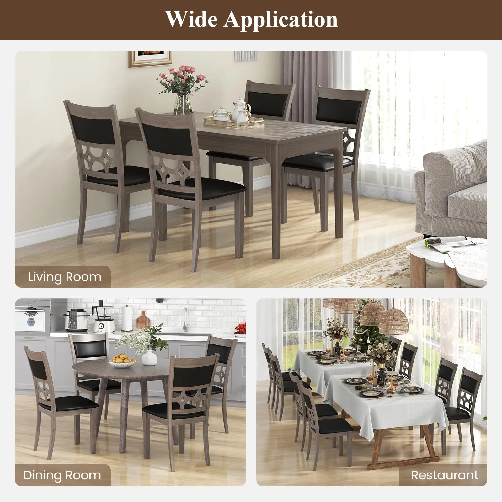 Giantex Wooden Dining Chairs, Farmhouse Armless Kitchen Chairs w/Padded Backrest & Seat