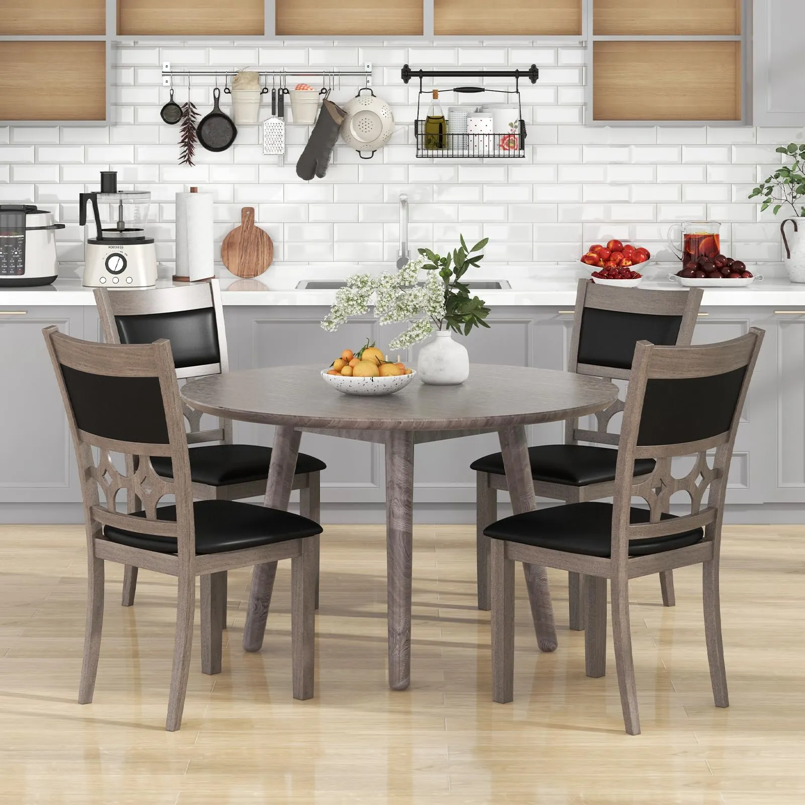 Giantex Wooden Dining Chairs, Farmhouse Armless Kitchen Chairs w/Padded Backrest & Seat