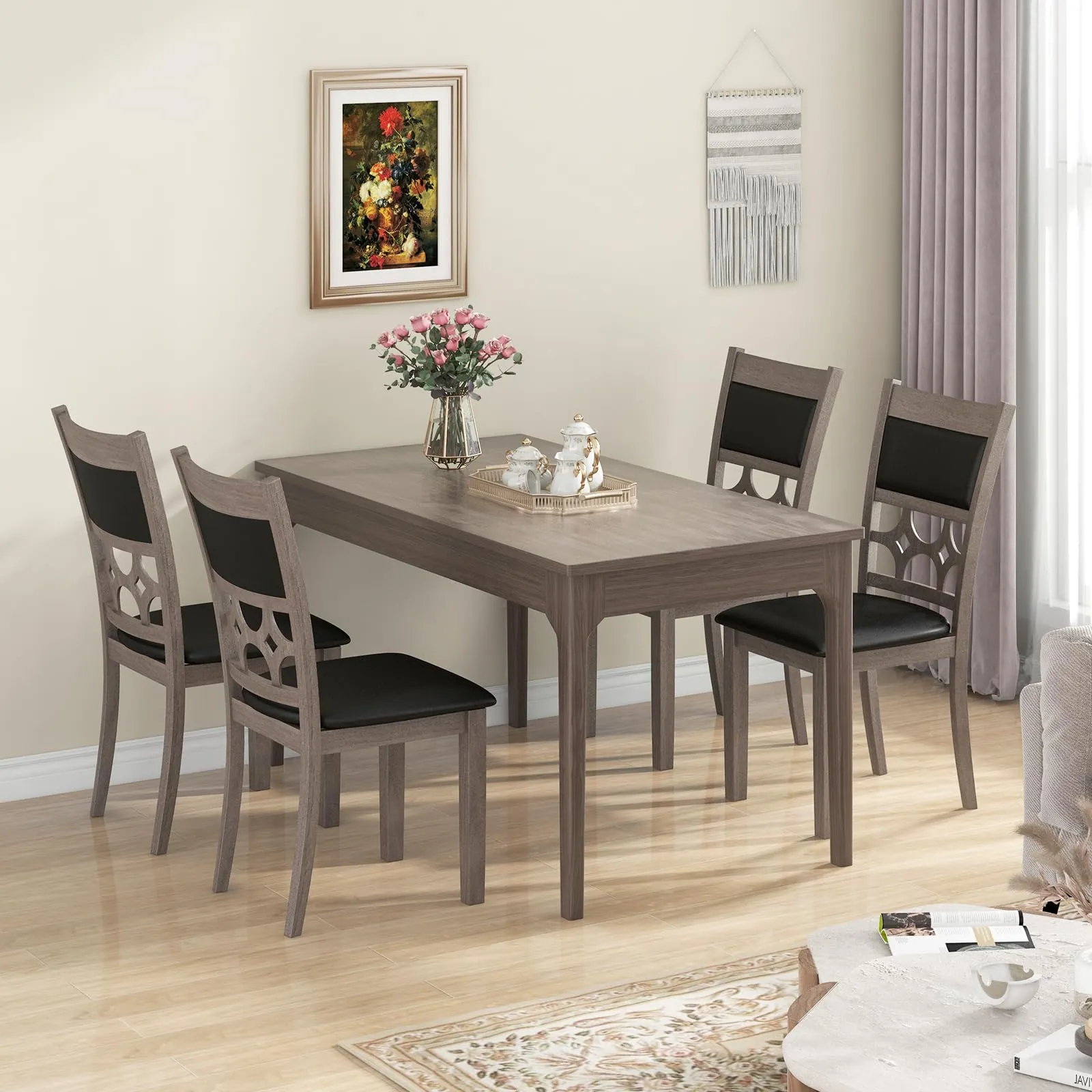 Giantex Wooden Dining Chairs, Farmhouse Armless Kitchen Chairs w/Padded Backrest & Seat