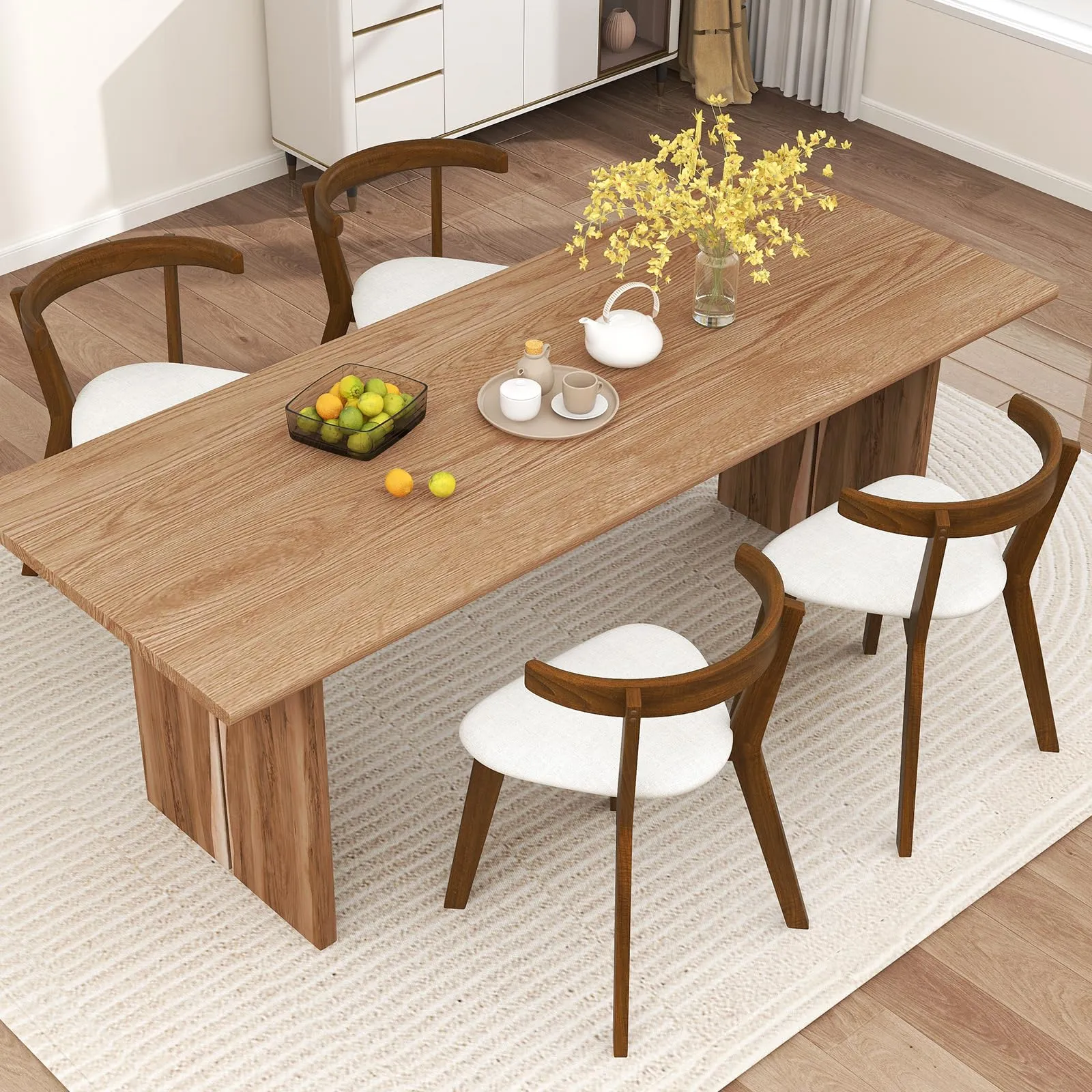 Giantex Wooden Dining Chairs, Farmhouse Hanging Kitchen Chairs w/Rubber Wood Frame