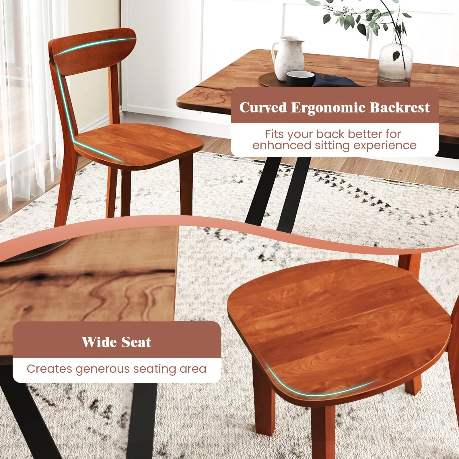 Giantex Wooden Dining Chairs, Kitchen Chairs w/Curved Backrest & Solid Rubber Wood Frame