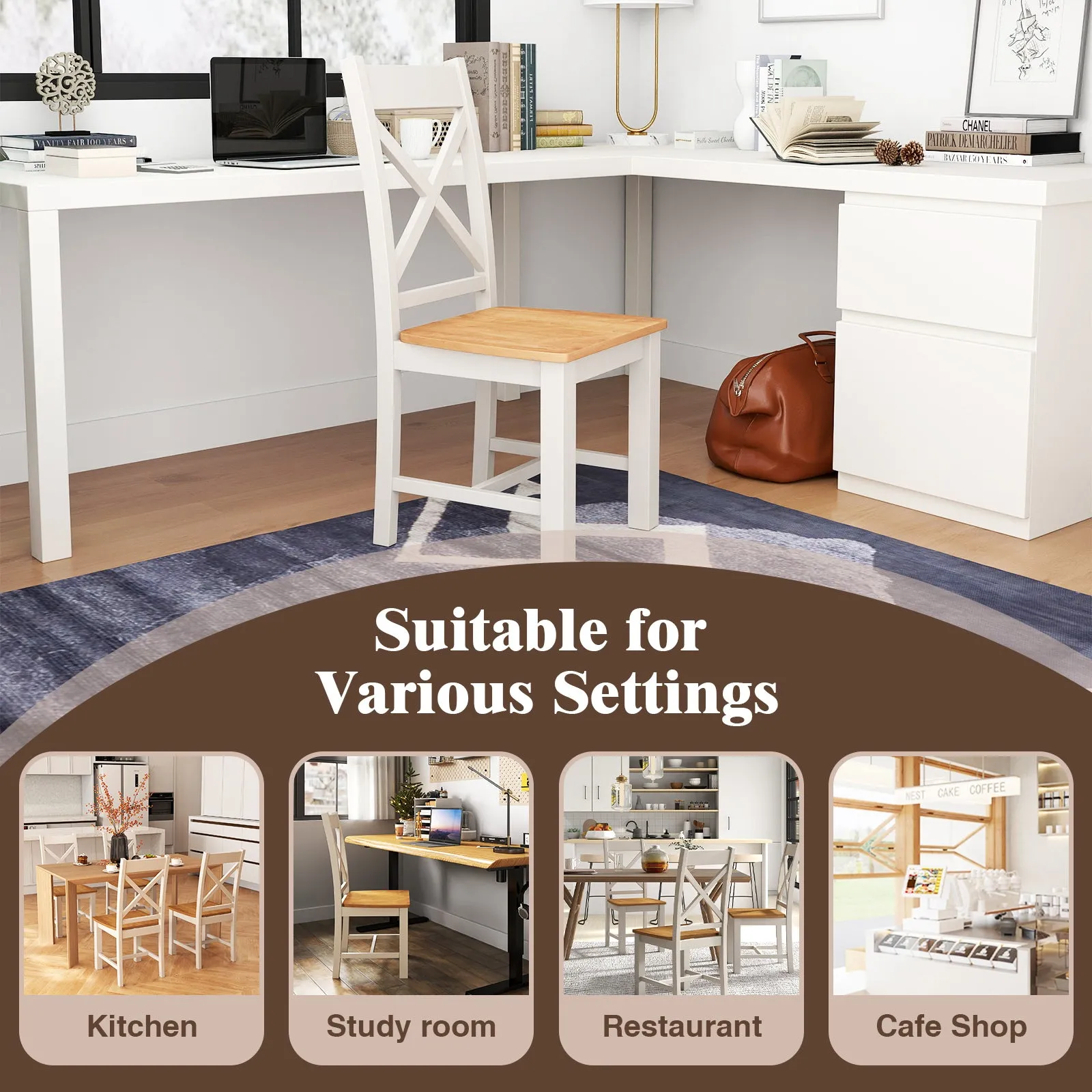 Giantex Wooden Dining Chairs Set, Farmhouse Kitchen Chairs with High Cross Back, Rubber Wood Frame