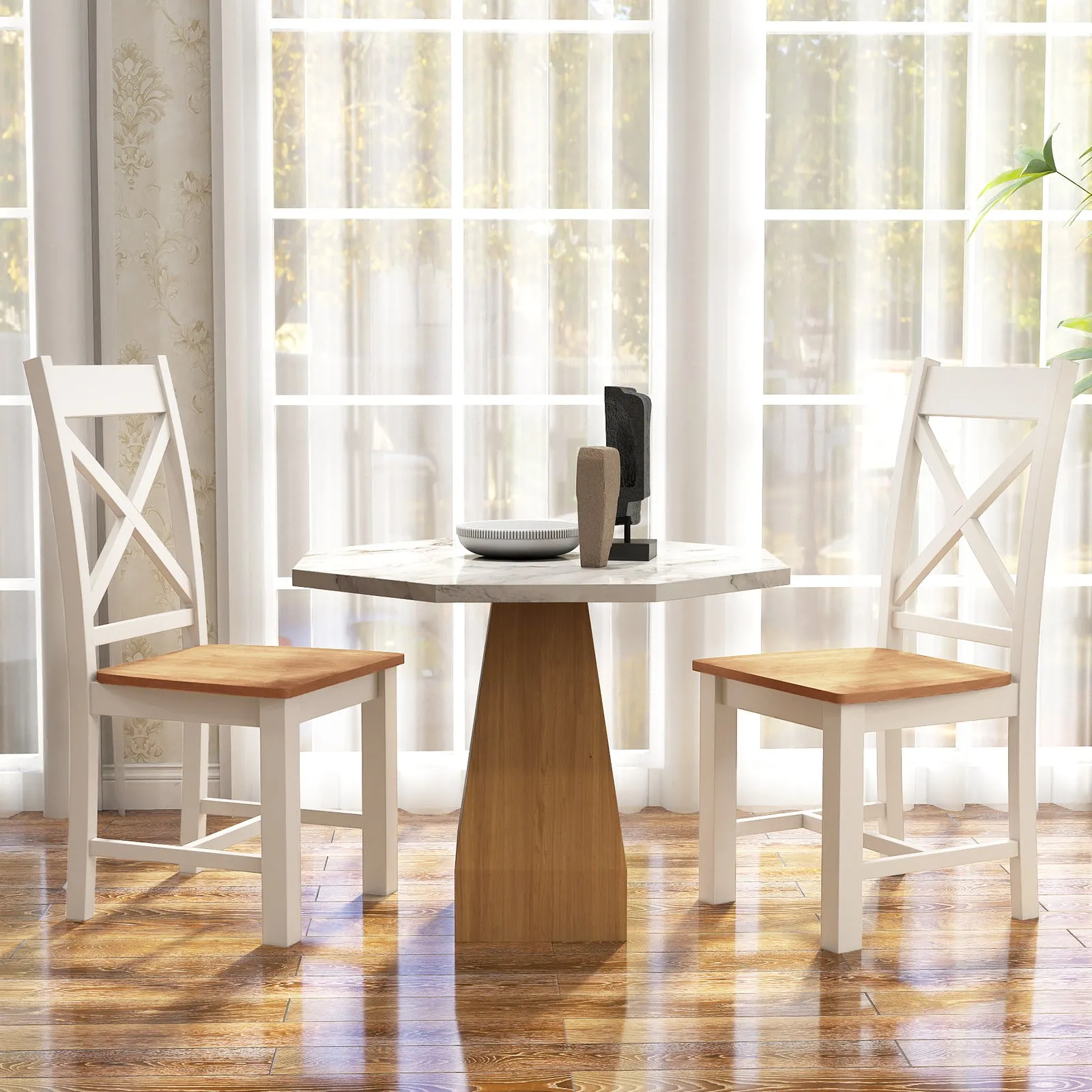 Giantex Wooden Dining Chairs Set, Farmhouse Kitchen Chairs with High Cross Back, Rubber Wood Frame