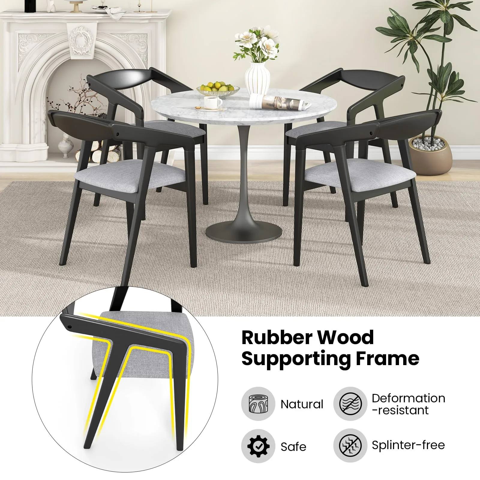 Giantex Wooden Dining Chairs Set, Linen Fabric Upholstered Kitchen Chairs w/Armrests & Padded Cushion