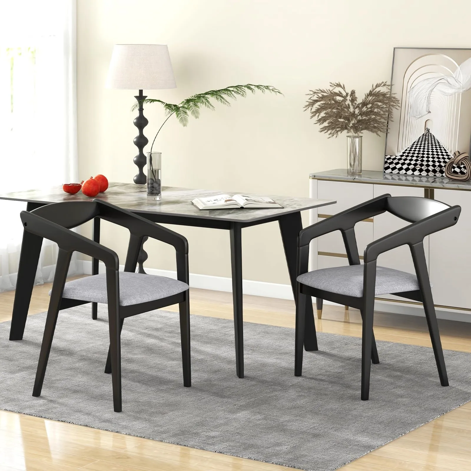 Giantex Wooden Dining Chairs Set, Linen Fabric Upholstered Kitchen Chairs w/Armrests & Padded Cushion