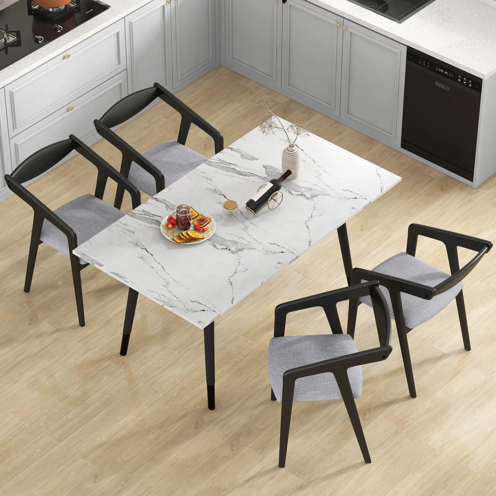 Giantex Wooden Dining Chairs Set, Linen Fabric Upholstered Kitchen Chairs w/Armrests & Padded Cushion