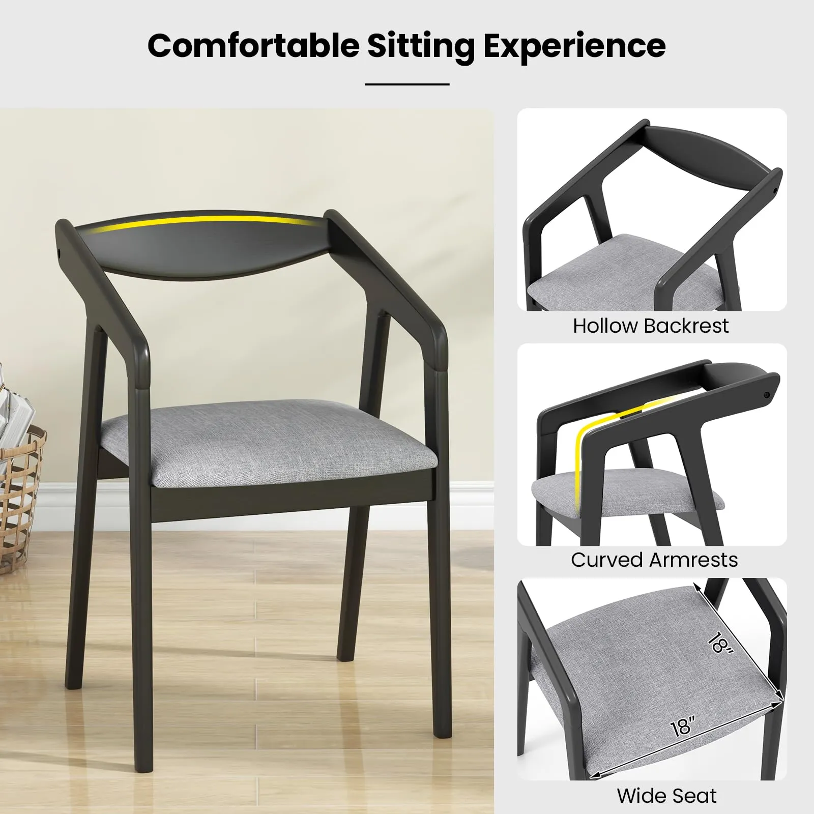 Giantex Wooden Dining Chairs Set, Linen Fabric Upholstered Kitchen Chairs w/Armrests & Padded Cushion