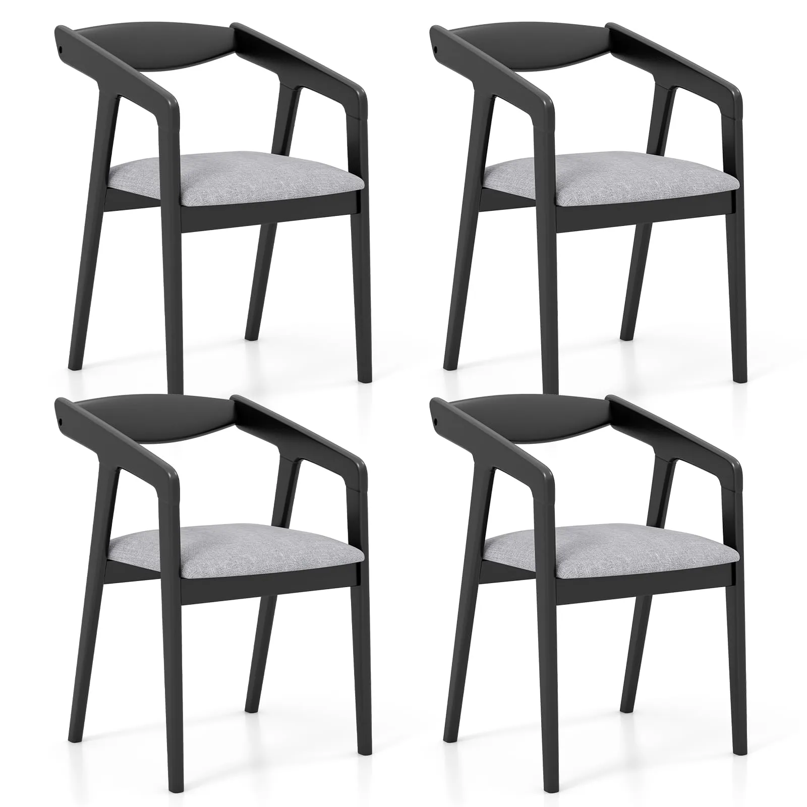 Giantex Wooden Dining Chairs Set, Linen Fabric Upholstered Kitchen Chairs w/Armrests & Padded Cushion set of dining chairs, wooden chairs