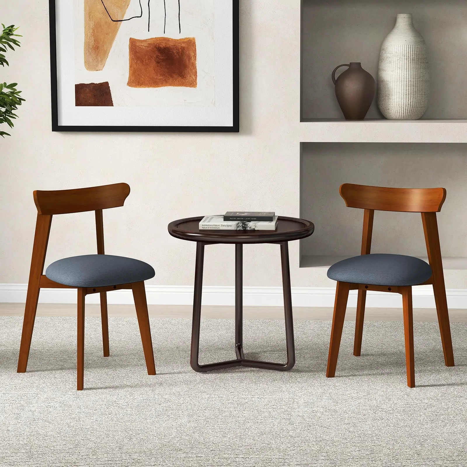 Giantex Wooden Dining Chairs Set, Mid-Century Kitchen Chairs w/Padded Seat & Curved Backrest