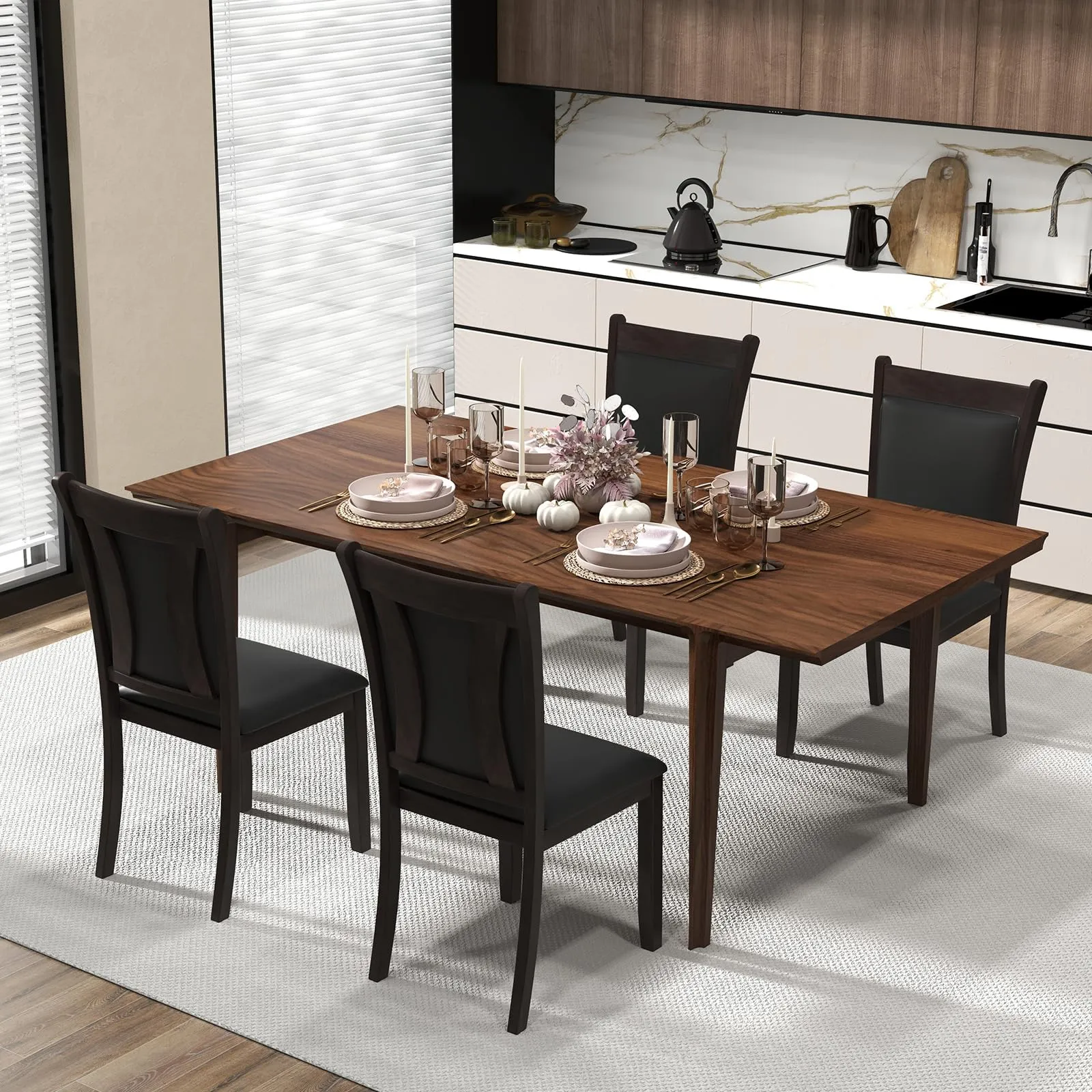 Giantex Wooden Dining Chairs Set, Modern Armless Kitchen Chairs w/Padded Backrest & Seat, Rubber Wood Frame