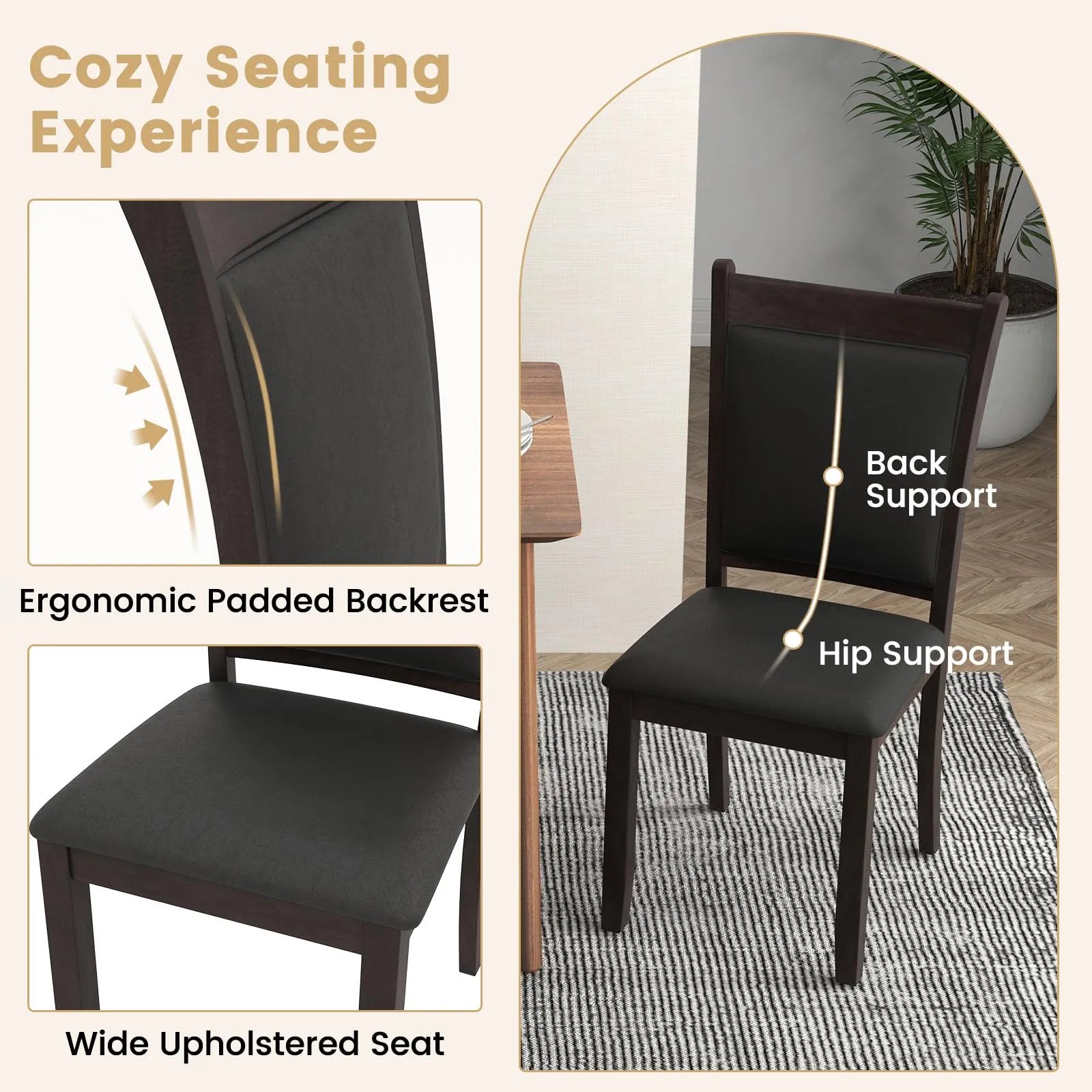 Giantex Wooden Dining Chairs Set, Modern Armless Kitchen Chairs w/Padded Backrest & Seat, Rubber Wood Frame