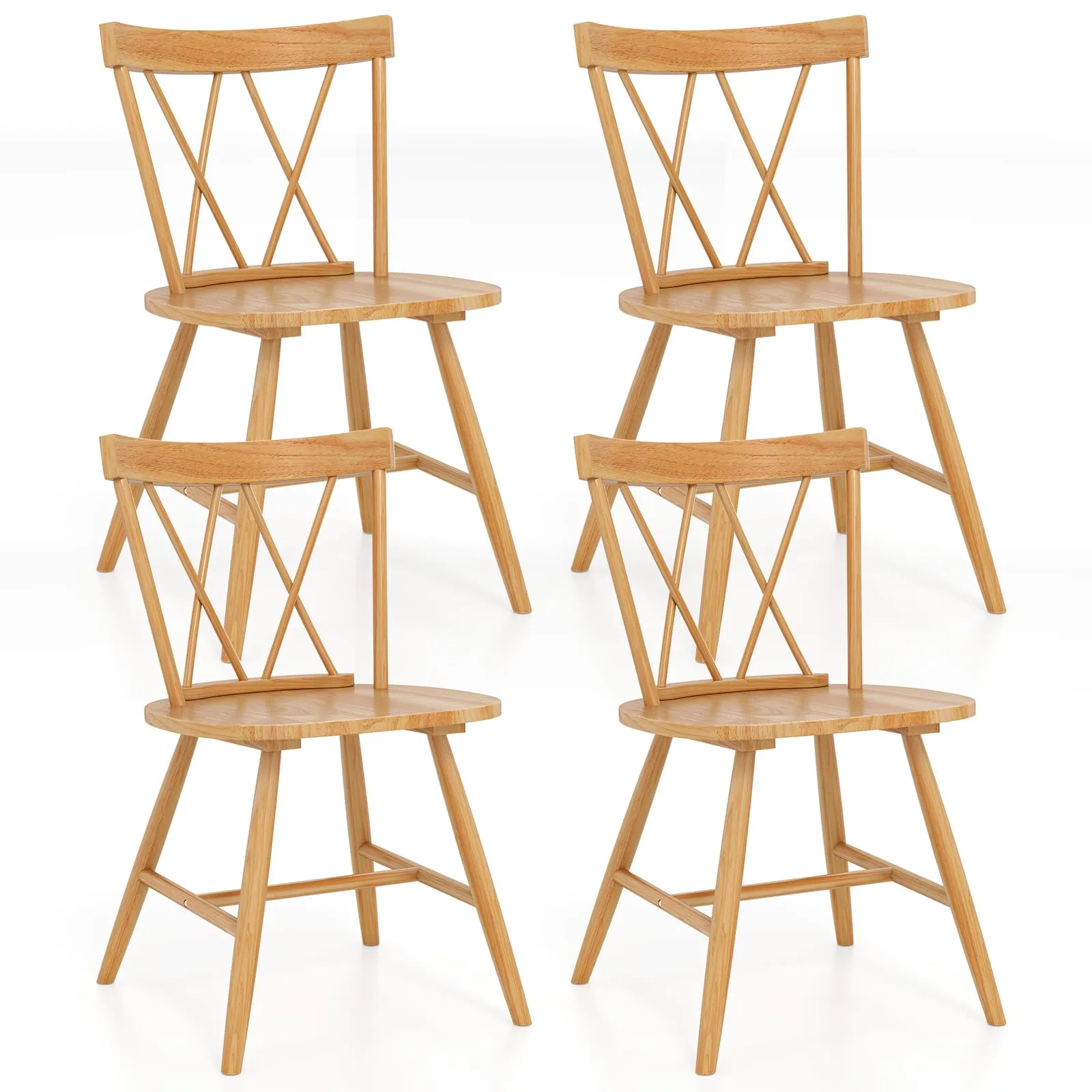 Giantex Wooden Dining Chairs Set of 2/4, Farmhouse Windsor Kitchen Chairs w/Cross Back, Wide Seat
