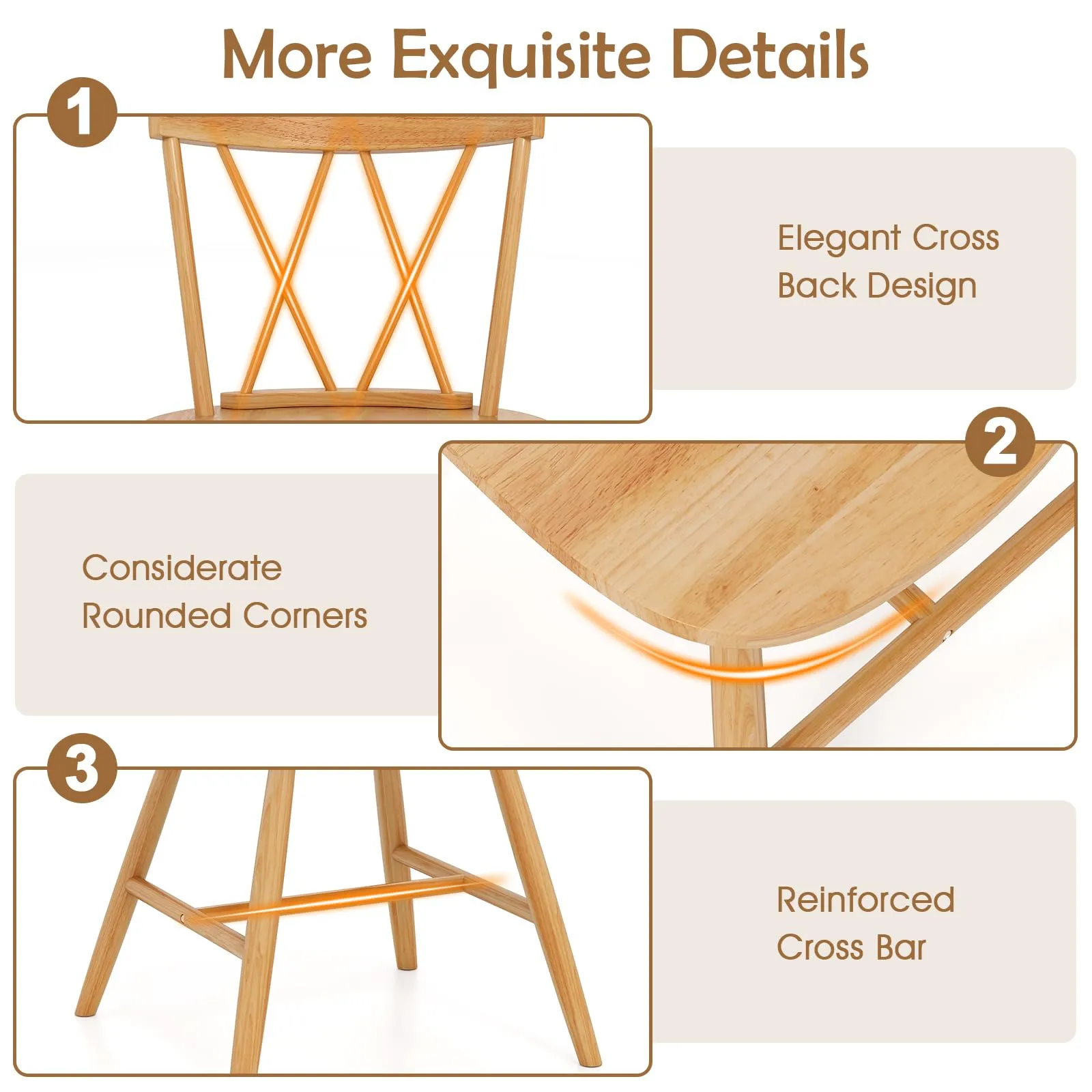 Giantex Wooden Dining Chairs Set of 2/4, Farmhouse Windsor Kitchen Chairs w/Cross Back, Wide Seat