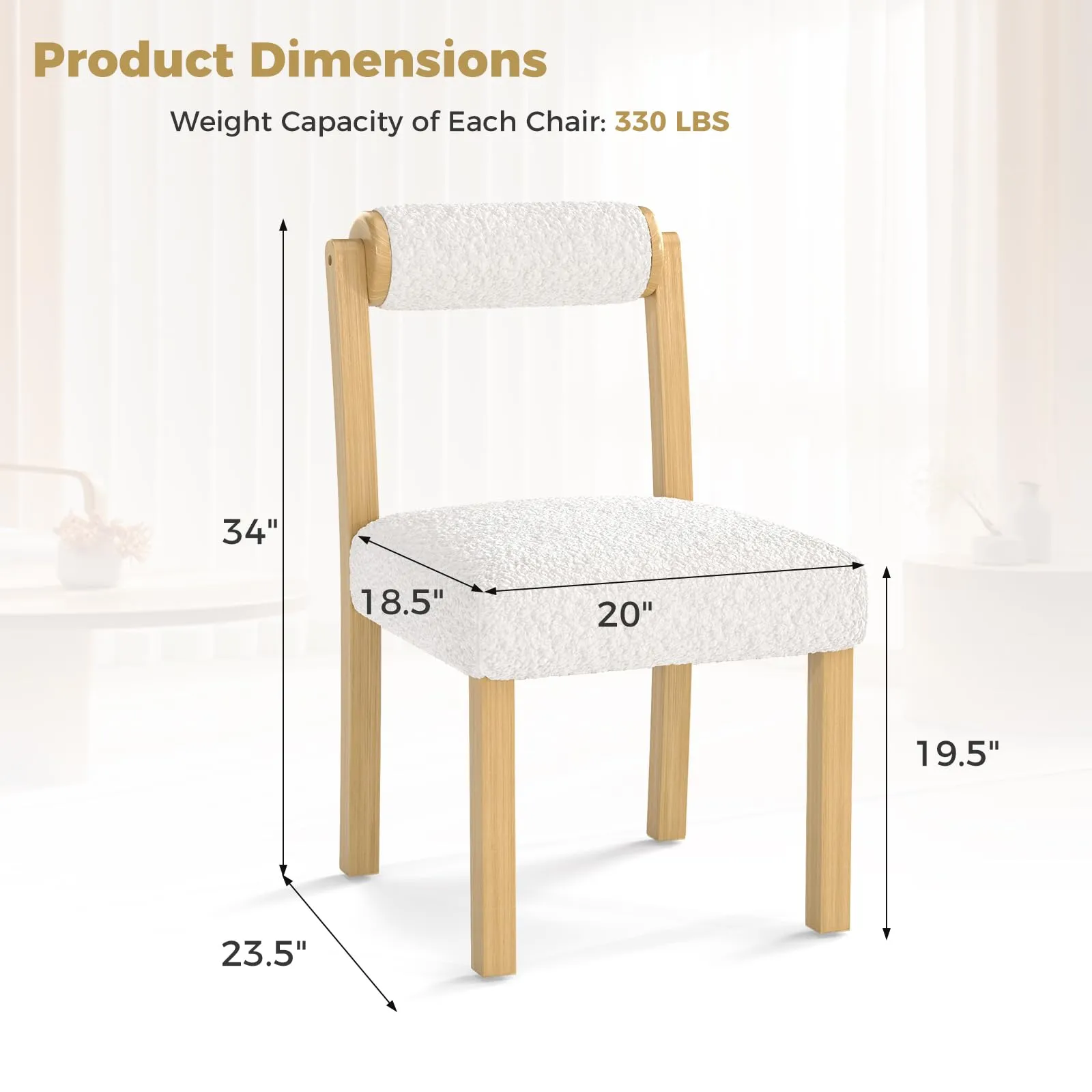 Giantex Wooden Dining Chairs Set of 2/4, Faux Sherpa Upholstered Kitchen Dining Room Chairs w/Rubber Wood Frame