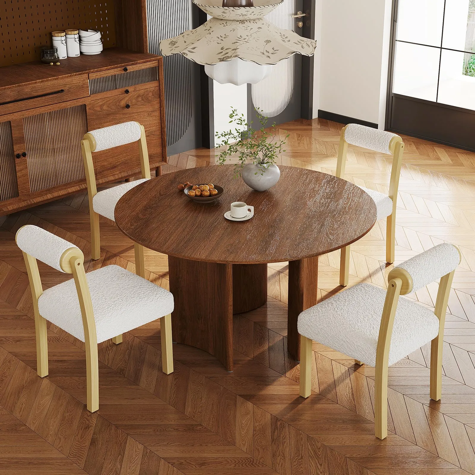Giantex Wooden Dining Chairs Set of 2/4, Faux Sherpa Upholstered Kitchen Dining Room Chairs w/Rubber Wood Frame