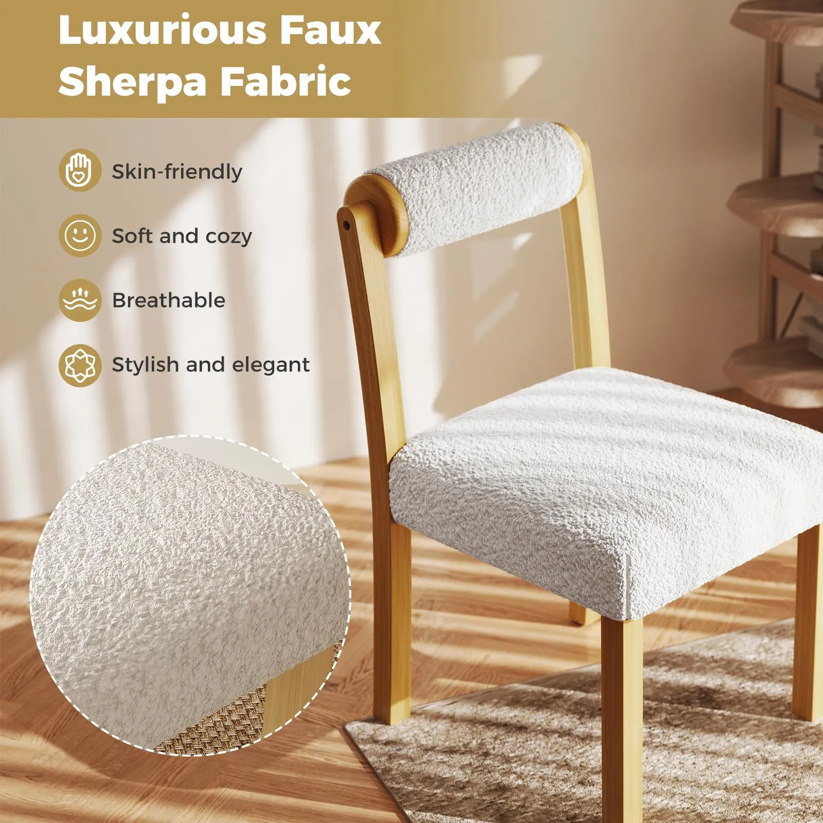 Giantex Wooden Dining Chairs Set of 2/4, Faux Sherpa Upholstered Kitchen Dining Room Chairs w/Rubber Wood Frame