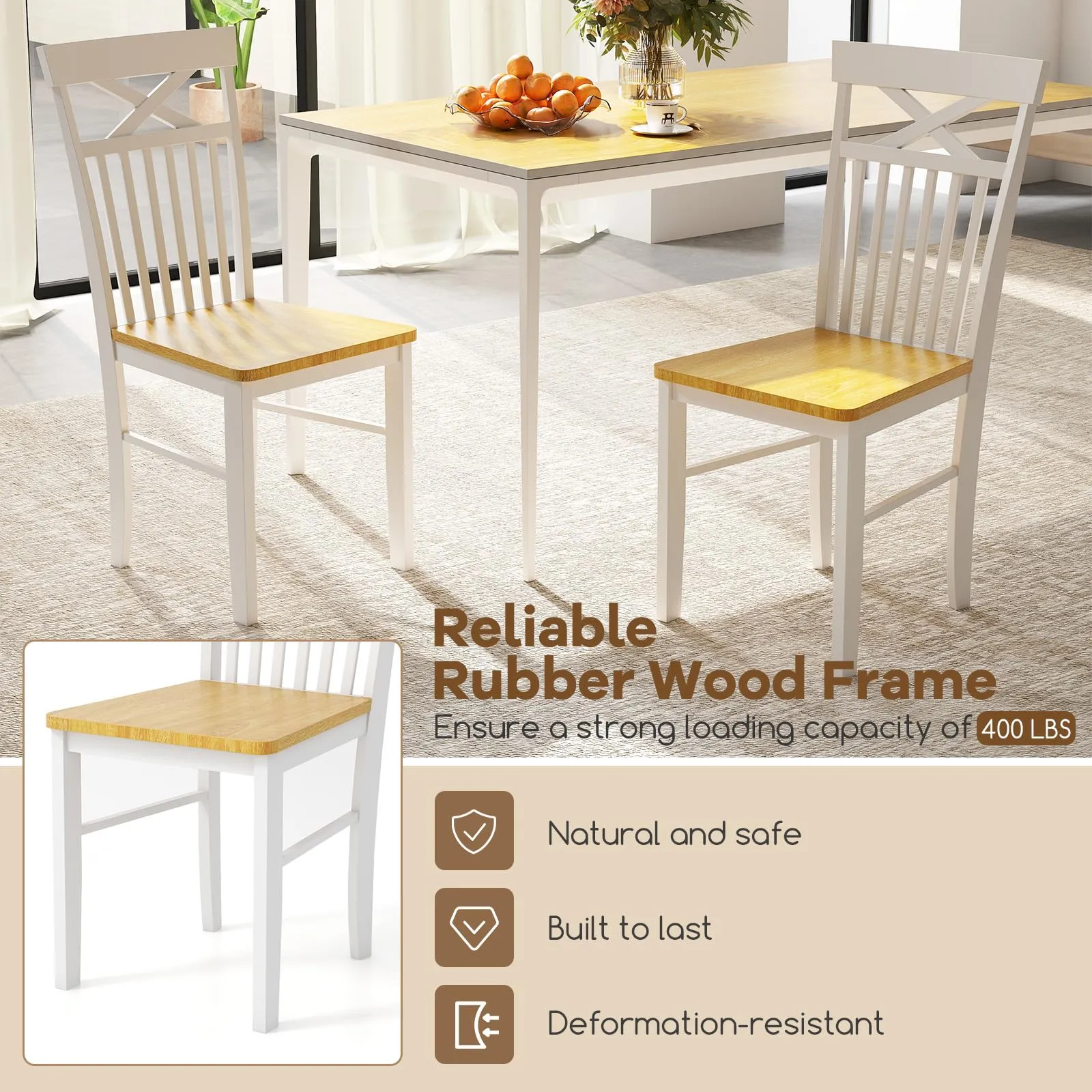 Giantex Wooden Dining Chairs Set of 2/4, Kitchen Chairs w/Rubber Wood Frame, High & Curved Slatted Backrest, Modern Armless Chairs