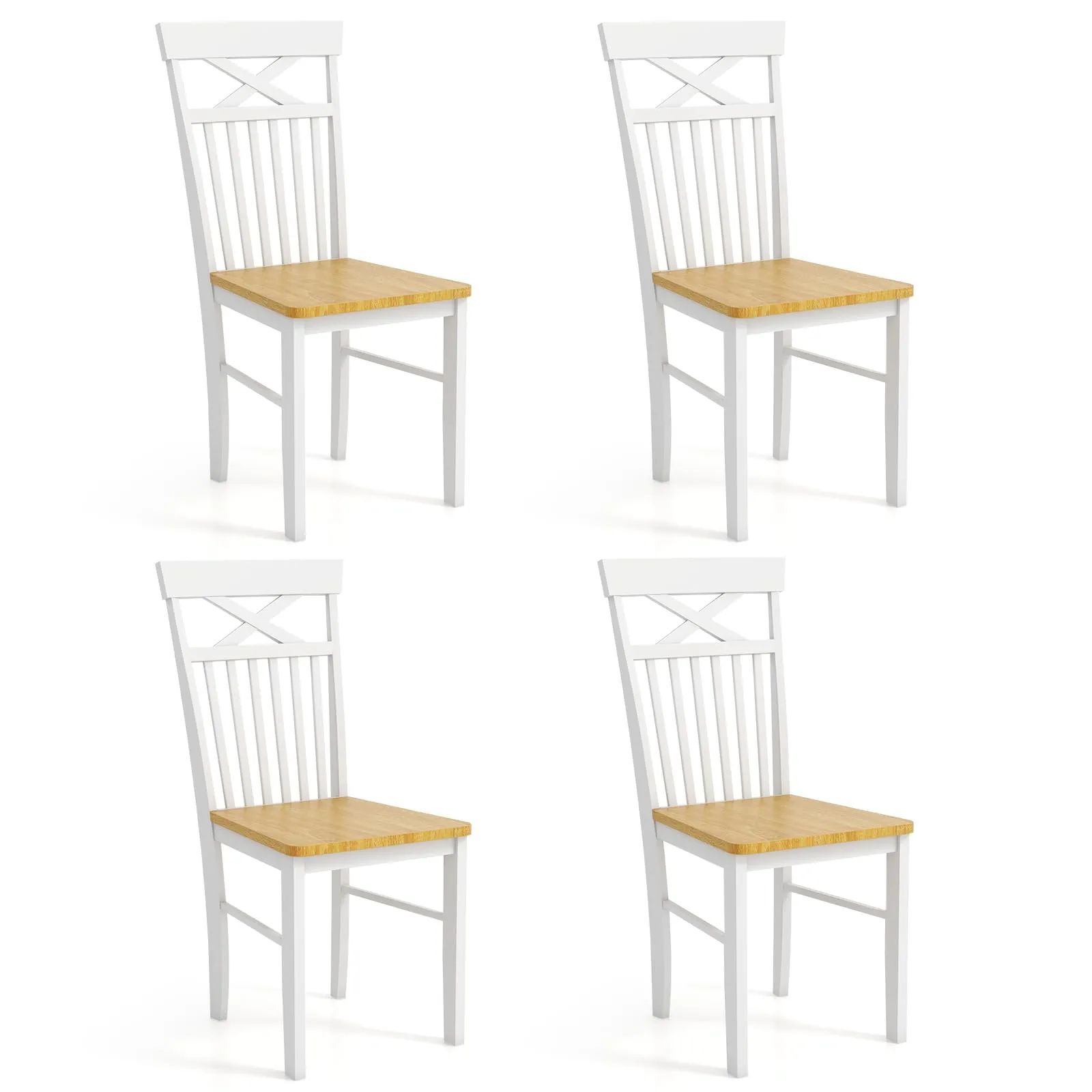 Giantex Wooden Dining Chairs Set of 2/4, Kitchen Chairs w/Rubber Wood Frame, High & Curved Slatted Backrest, Modern Armless Chairs