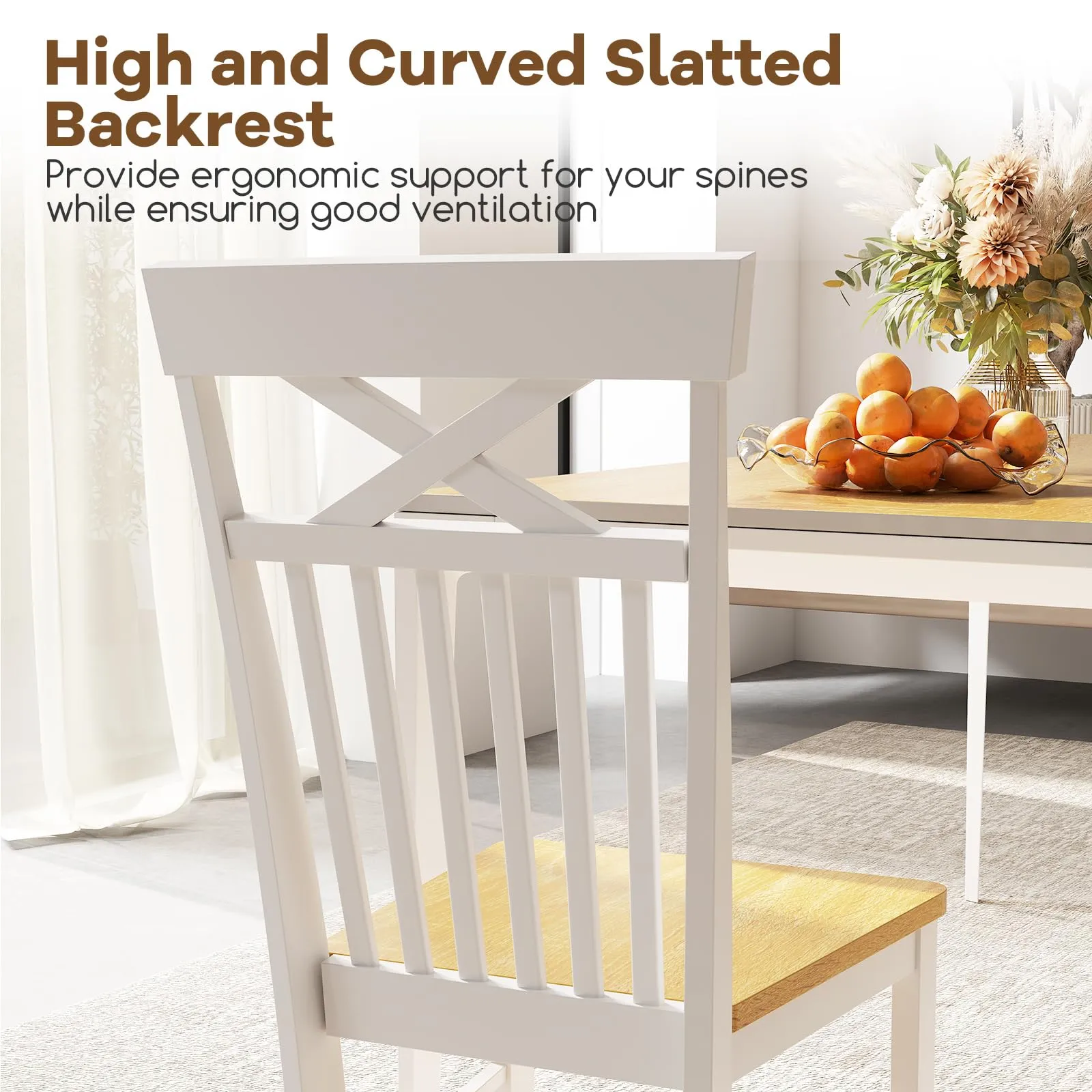Giantex Wooden Dining Chairs Set of 2/4, Kitchen Chairs w/Rubber Wood Frame, High & Curved Slatted Backrest, Modern Armless Chairs
