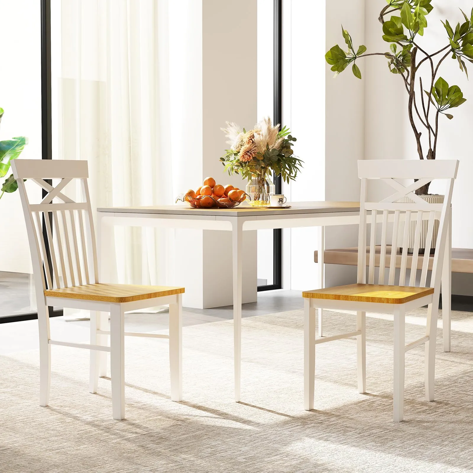 Giantex Wooden Dining Chairs Set of 2/4, Kitchen Chairs w/Rubber Wood Frame, High & Curved Slatted Backrest, Modern Armless Chairs