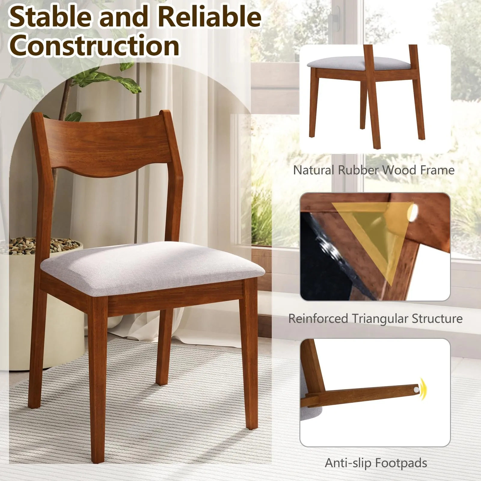 Giantex Wooden Dining Chairs Set of 2/4, Linen Fabric Upholstered Kitchen Chairs w/Rubber Wood Frame