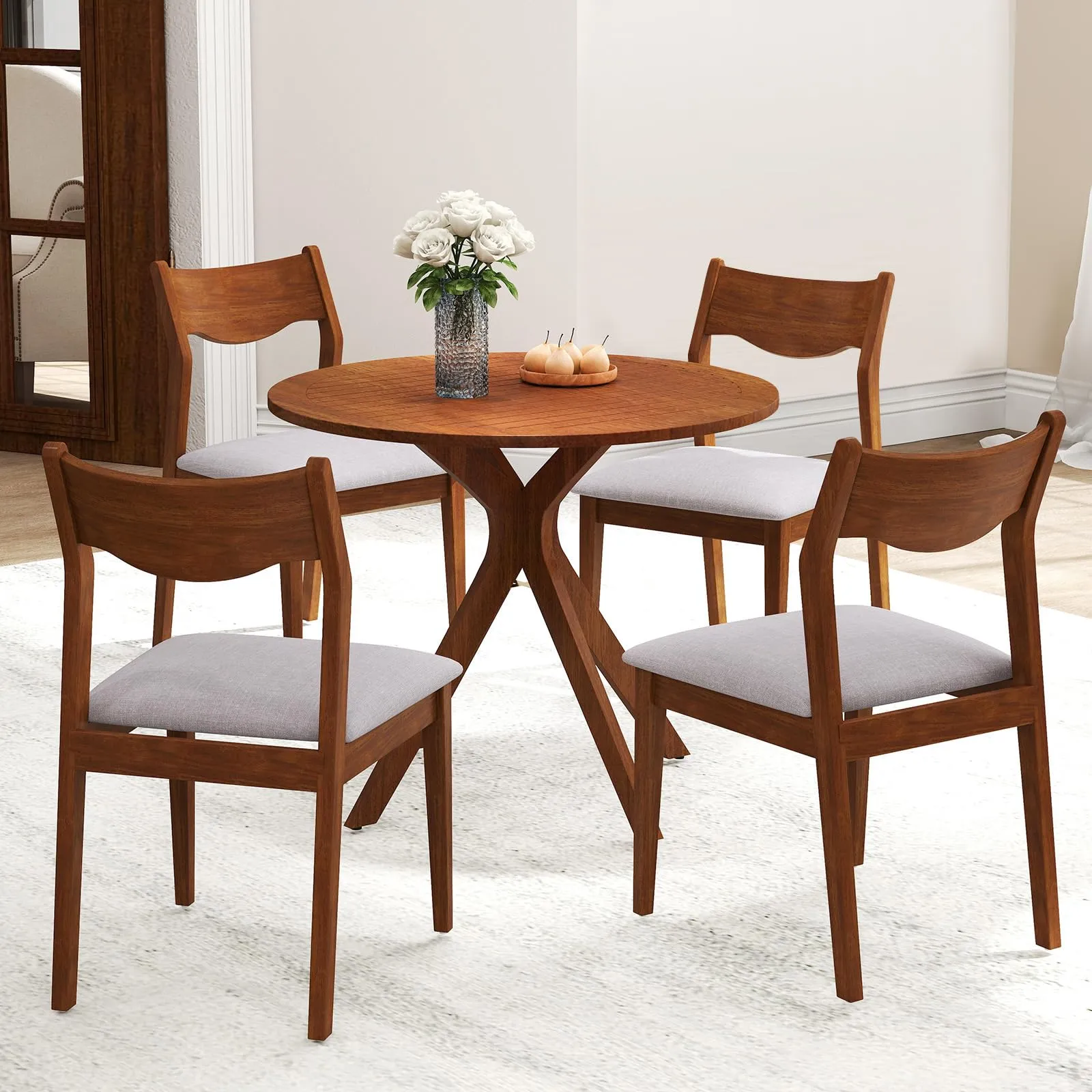 Giantex Wooden Dining Chairs Set of 2/4, Linen Fabric Upholstered Kitchen Chairs w/Rubber Wood Frame