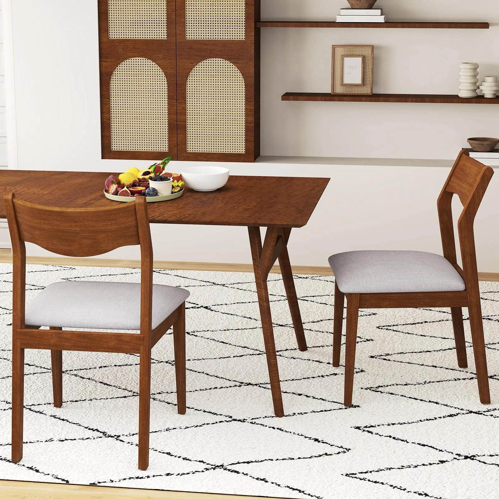 Giantex Wooden Dining Chairs Set of 2/4, Linen Fabric Upholstered Kitchen Chairs w/Rubber Wood Frame