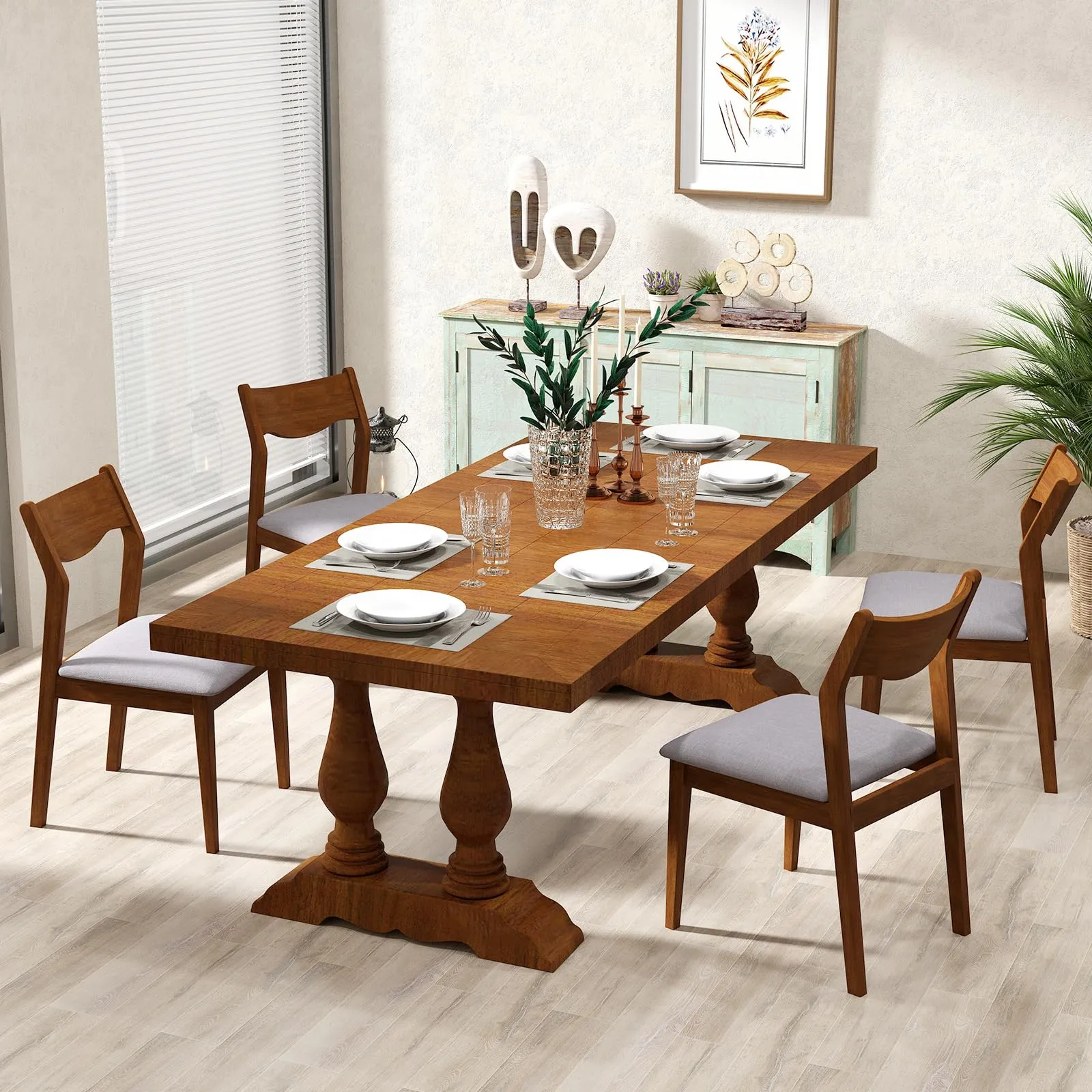 Giantex Wooden Dining Chairs Set of 2/4, Linen Fabric Upholstered Kitchen Chairs w/Rubber Wood Frame
