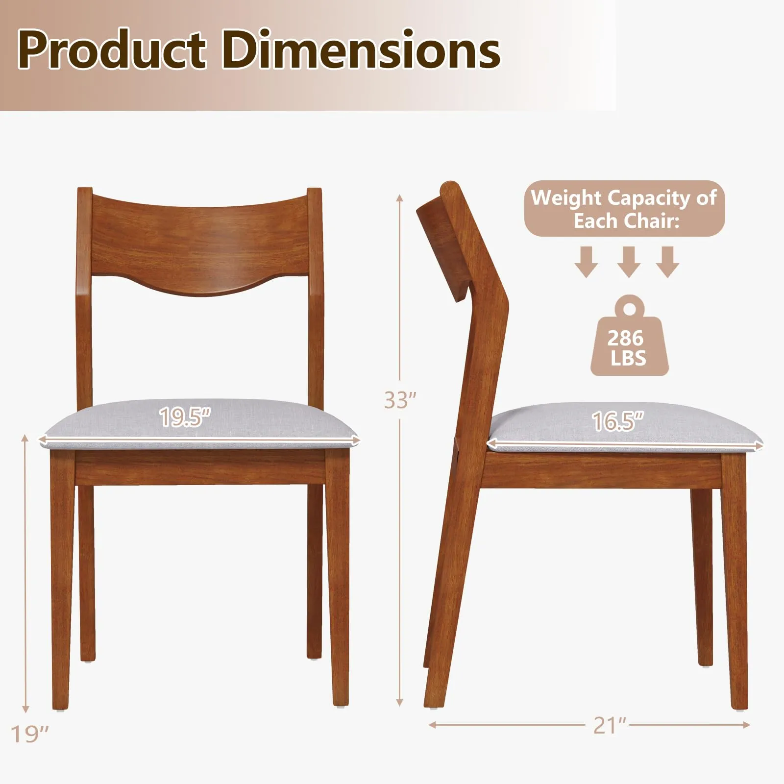 Giantex Wooden Dining Chairs Set of 2/4, Linen Fabric Upholstered Kitchen Chairs w/Rubber Wood Frame